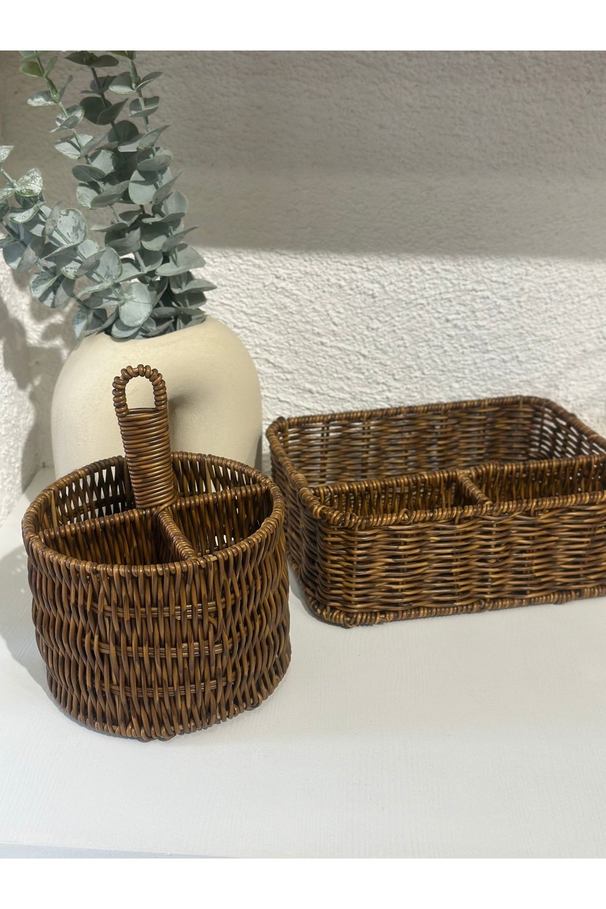 Rattan Kahverengi Bölmeli Düzenleyici Organizer Kaşıklık
