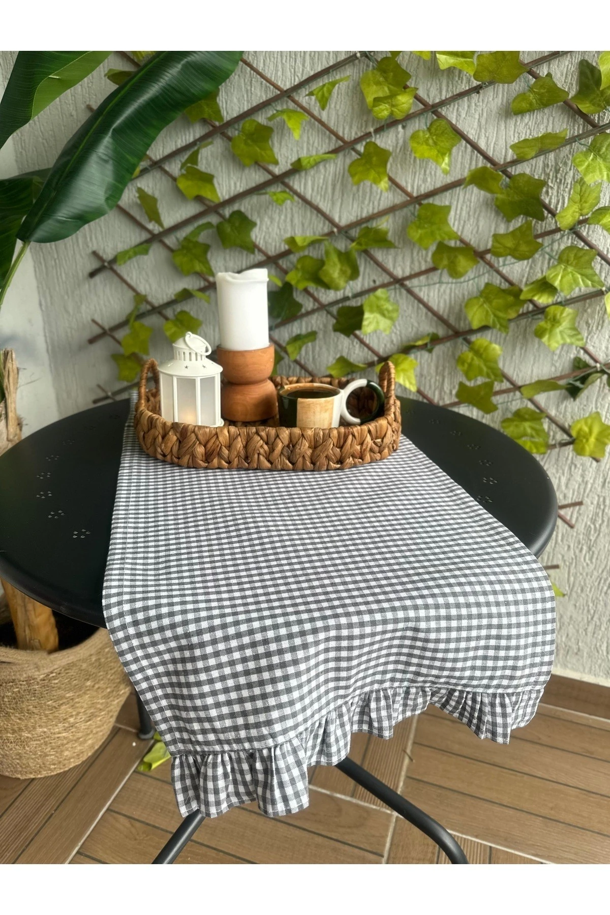 Pamuk Keten Mini Pötikare Fırfırlı Runner - 4