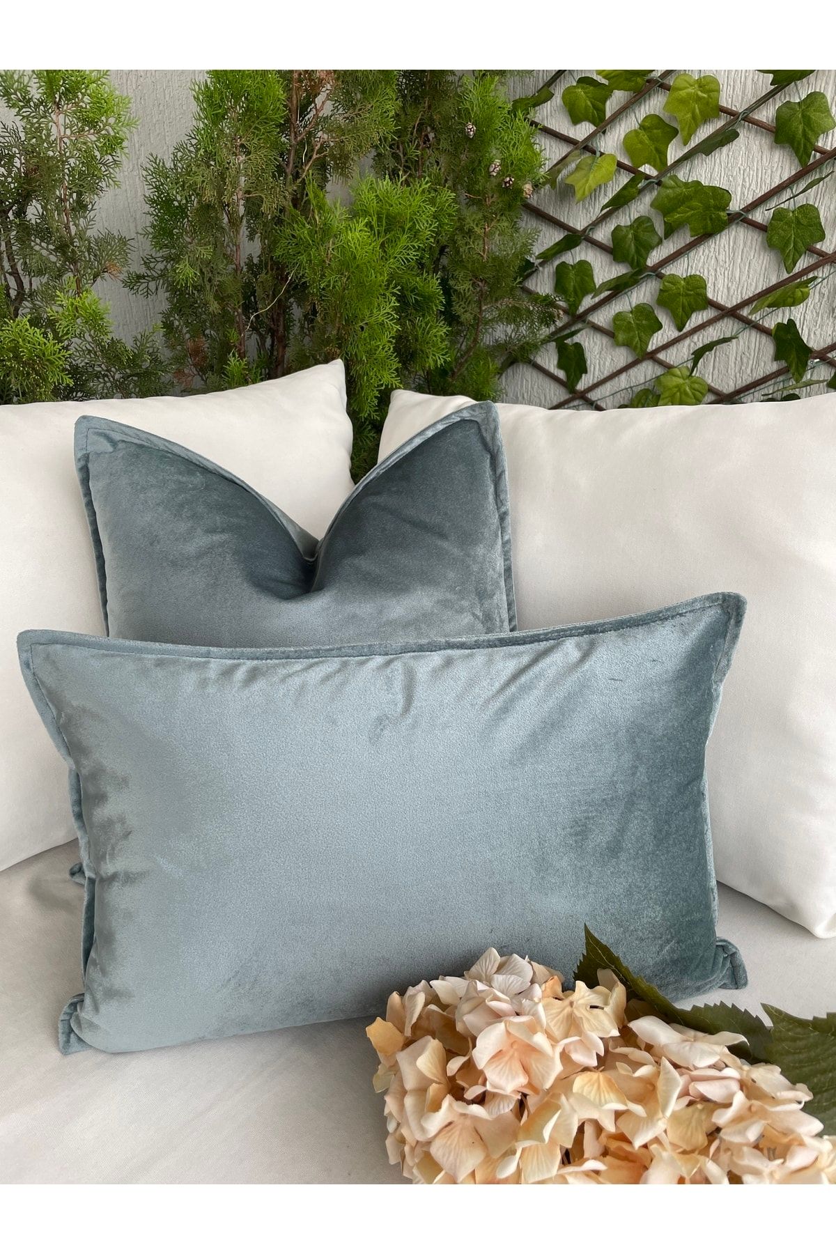 İthal Kadife Düz Kırlent Kılıfı - Mint yeşili