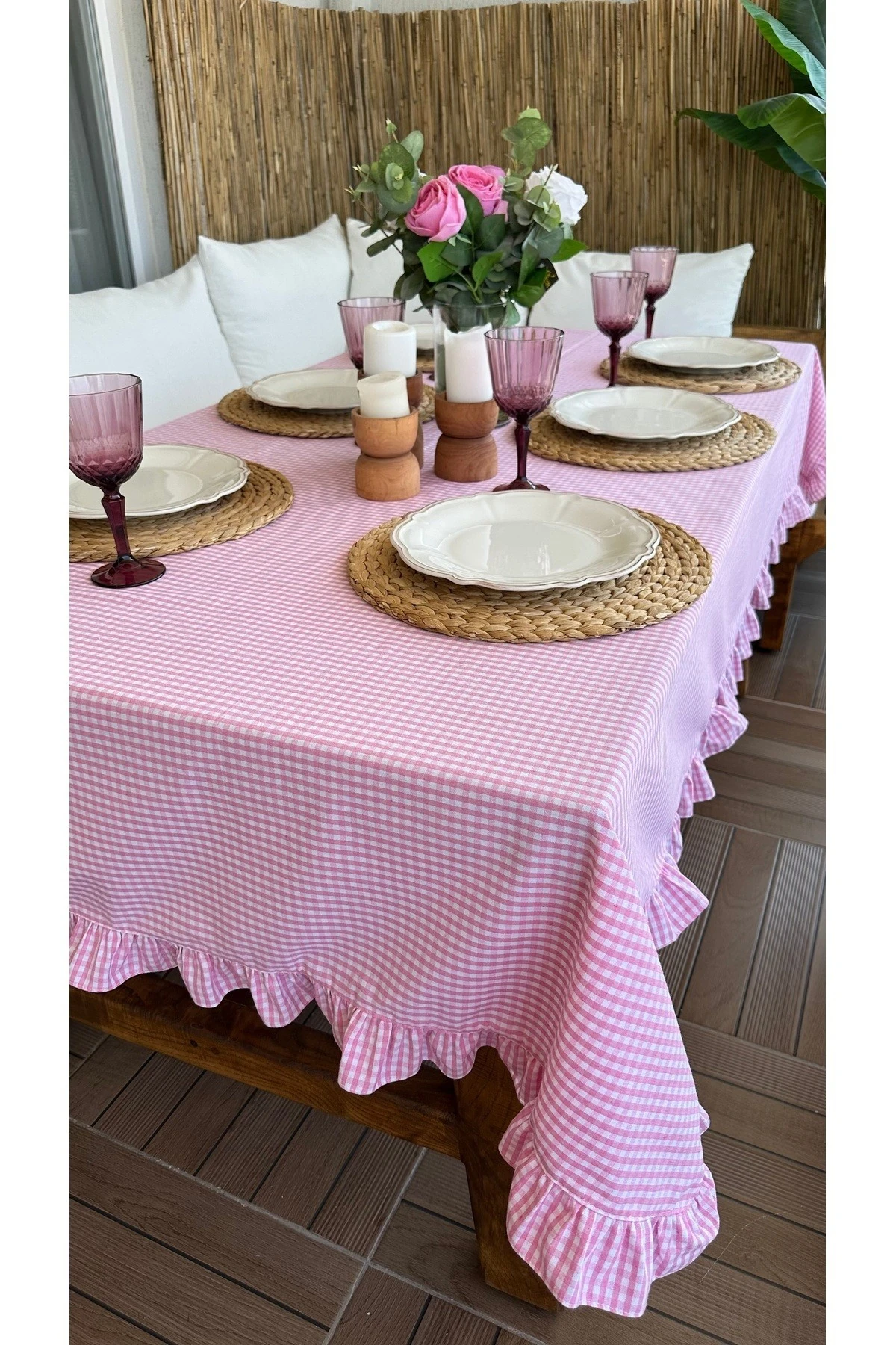 Thin Keten Pötikare Fırfırlı Masa Örtüsü - 2