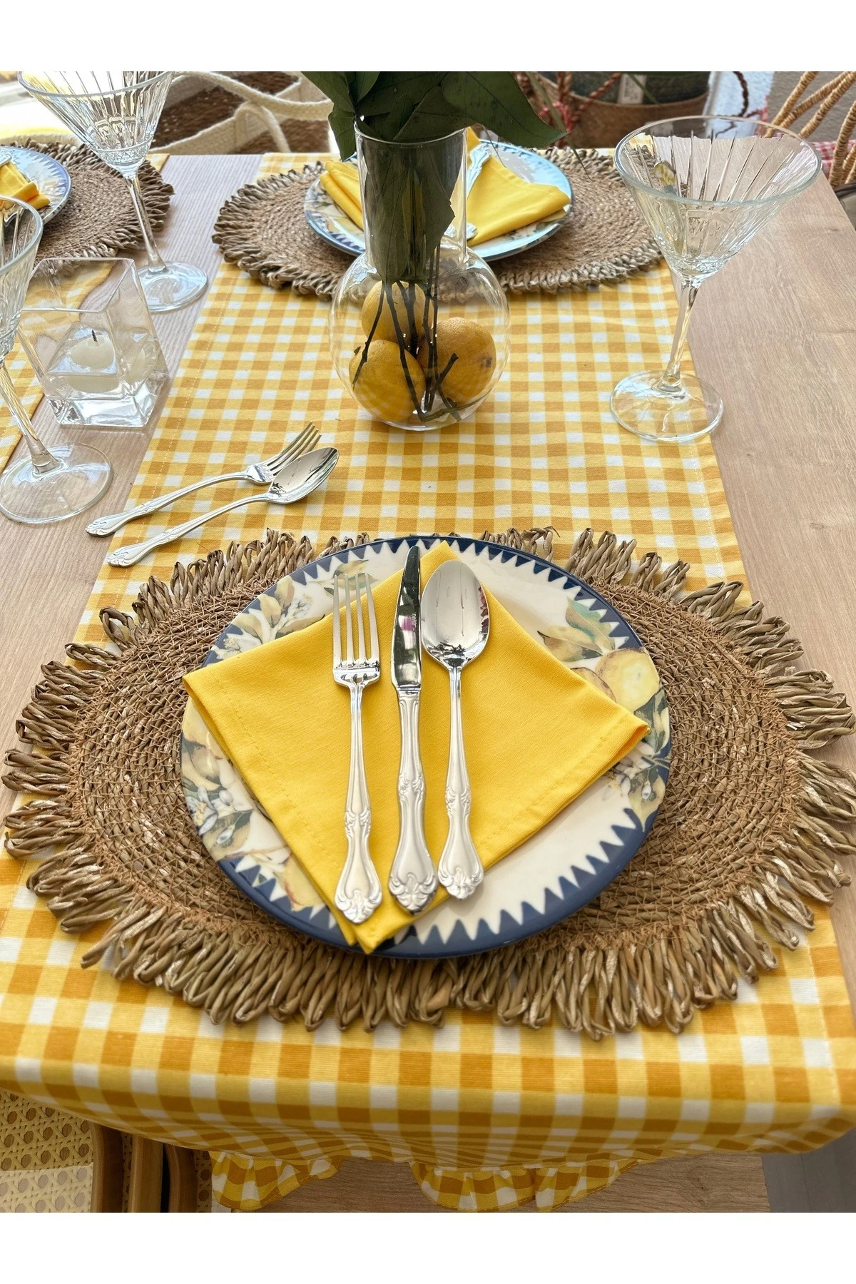 6 ad Set Oval Fırfırlı Hasır Supla ve 6 ad Hasır Peçete Yüzüğü