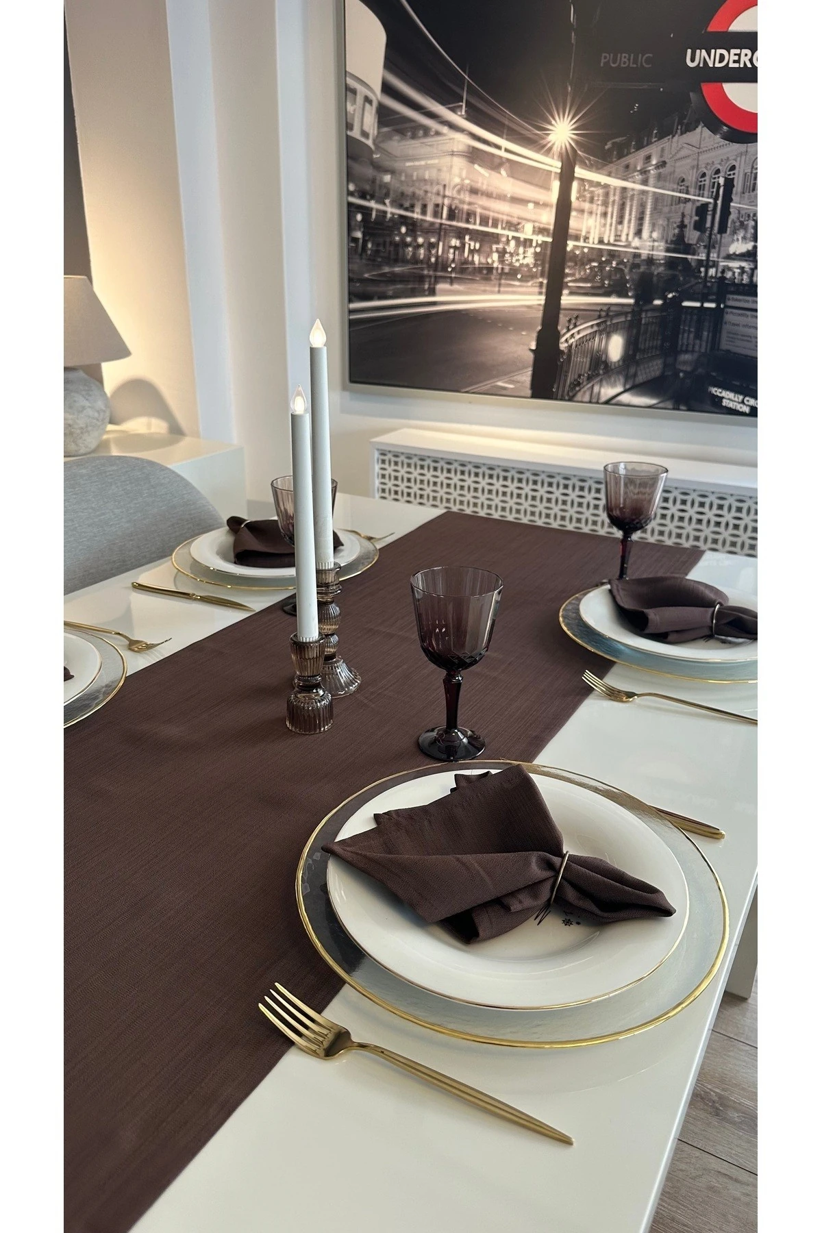 Keten Dokulu Dertsiz Kahverengi Runner