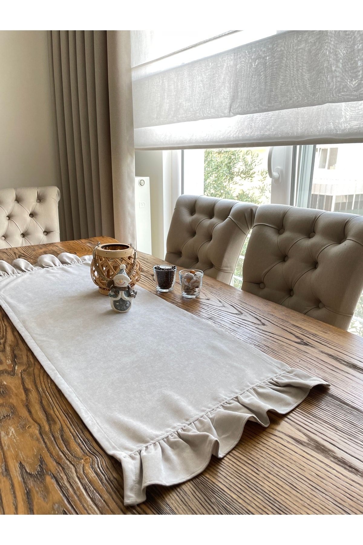 Taş Rengi Fırfırlı Dekoratif Vintage Runner