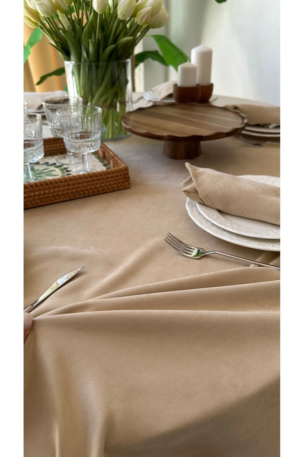 Kadife Dokulu Dertsiz Oval Masa Örtüsü - 6