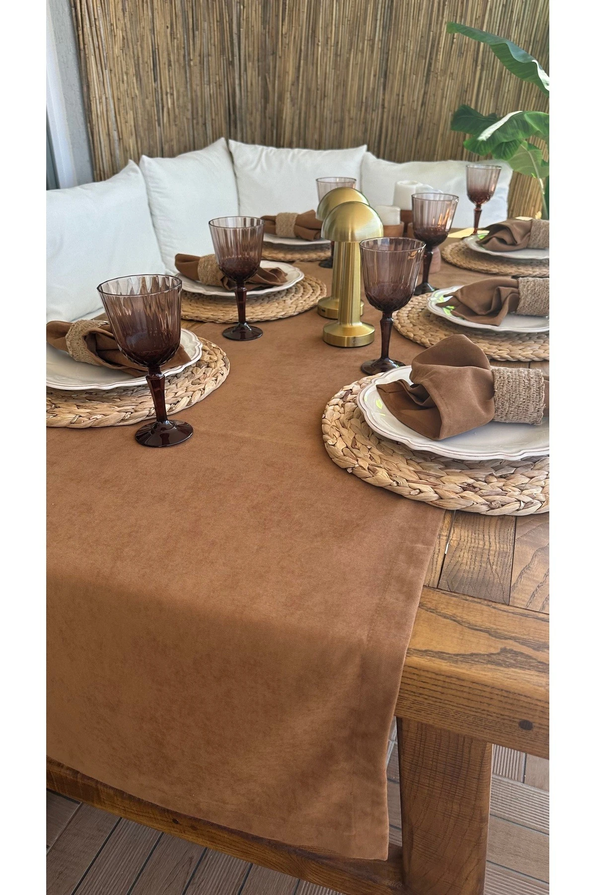 Kadife Dokulu Dertsiz Çikolata Kahve Runner 1 ad