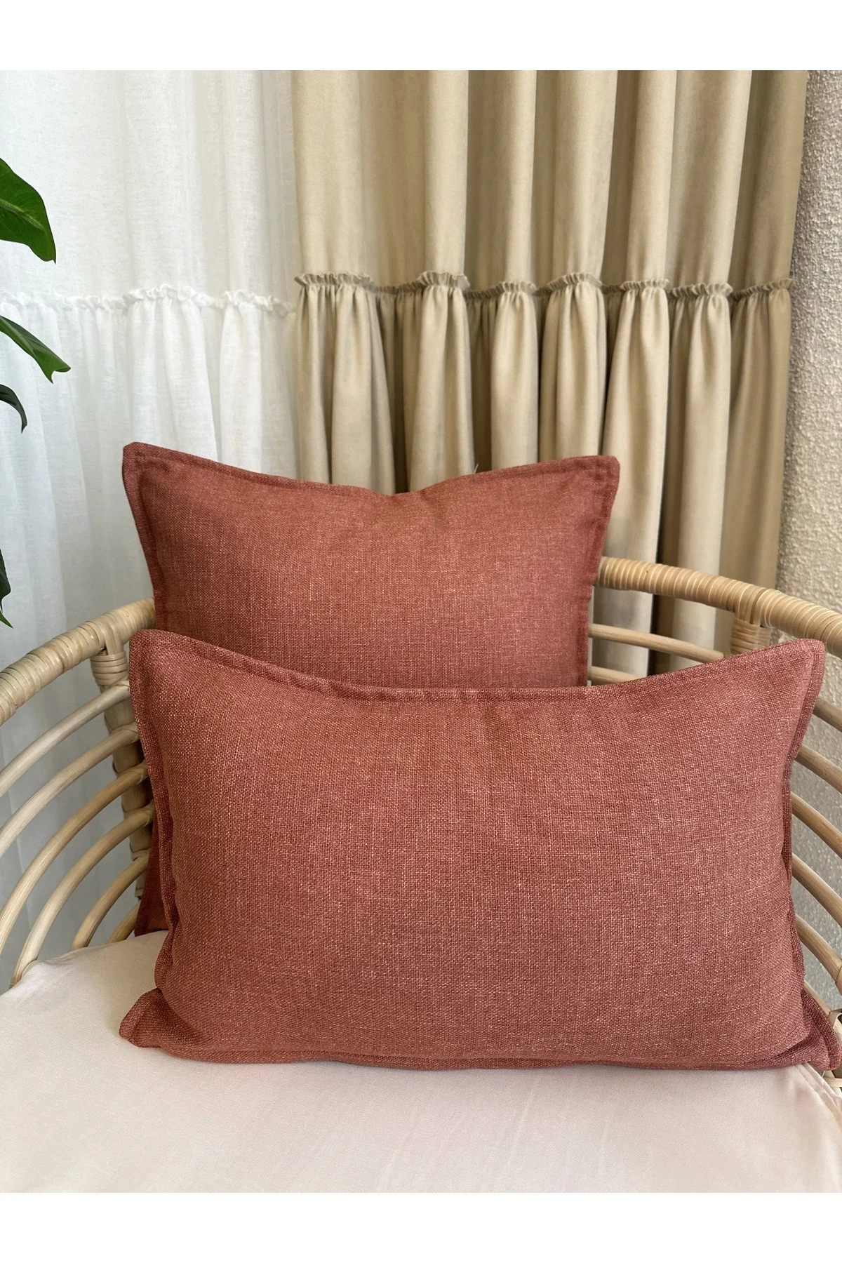 Kiremit Rengi Keten Dokulu Kırlent Kılıfı 1 ad