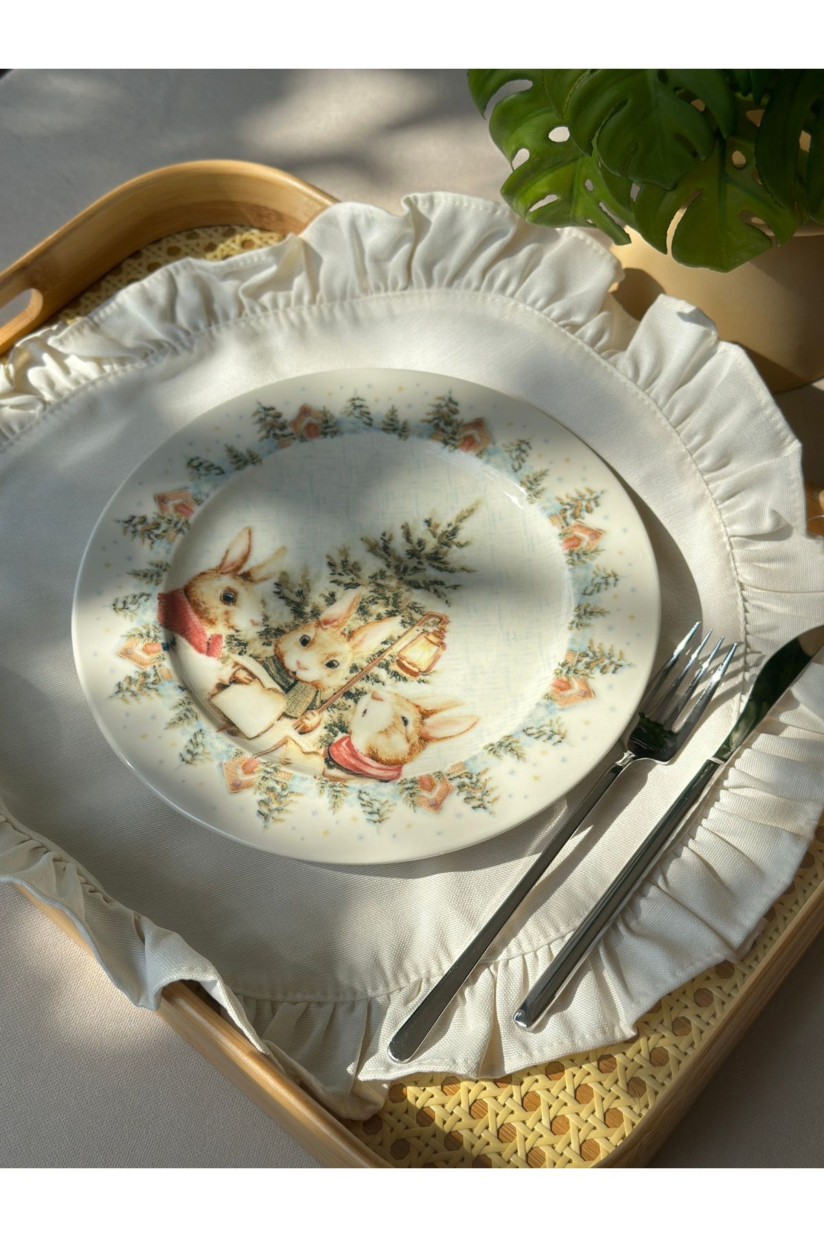 6 ad Tavşan Desenli Servis Tabağı Yılbaşı Temalı Servis Tabağı