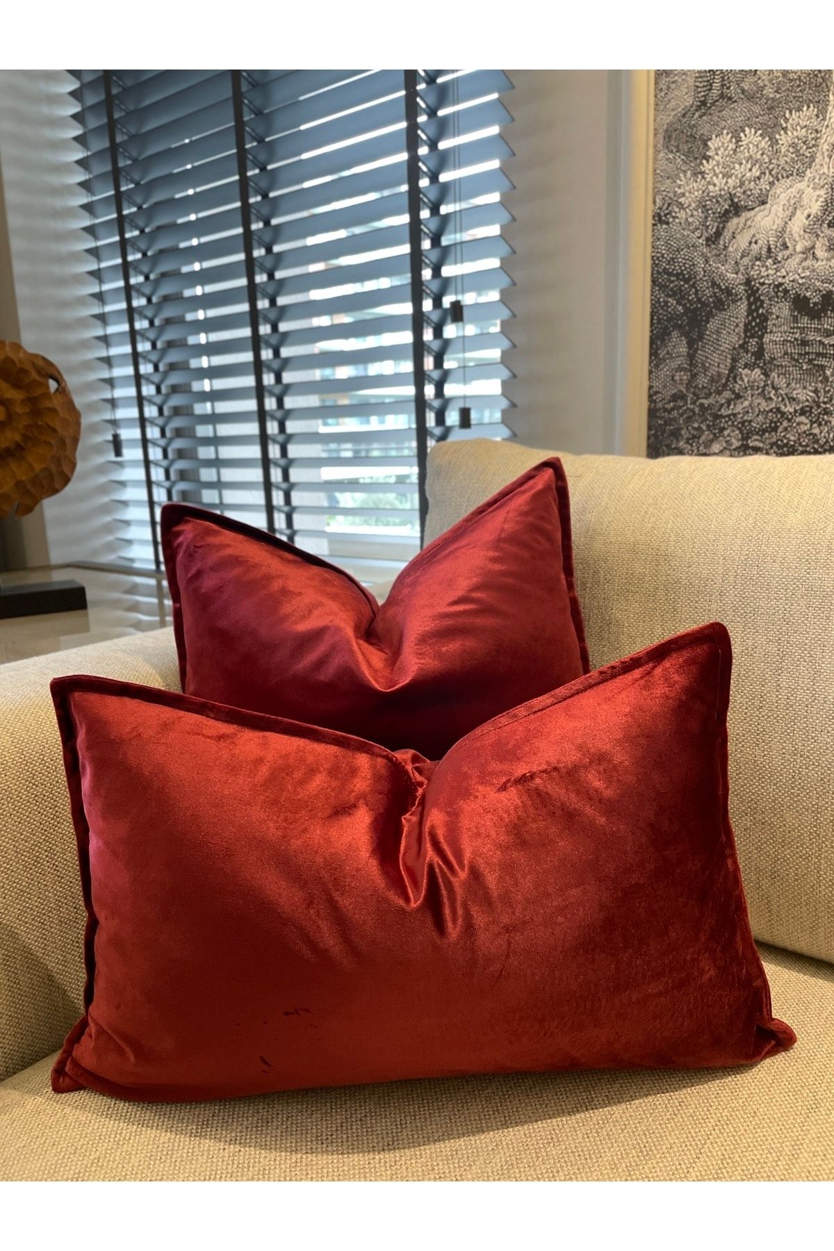 Kadife Kırlent Kılıfı Kırmızı Kadife Kırlent Kılıfı