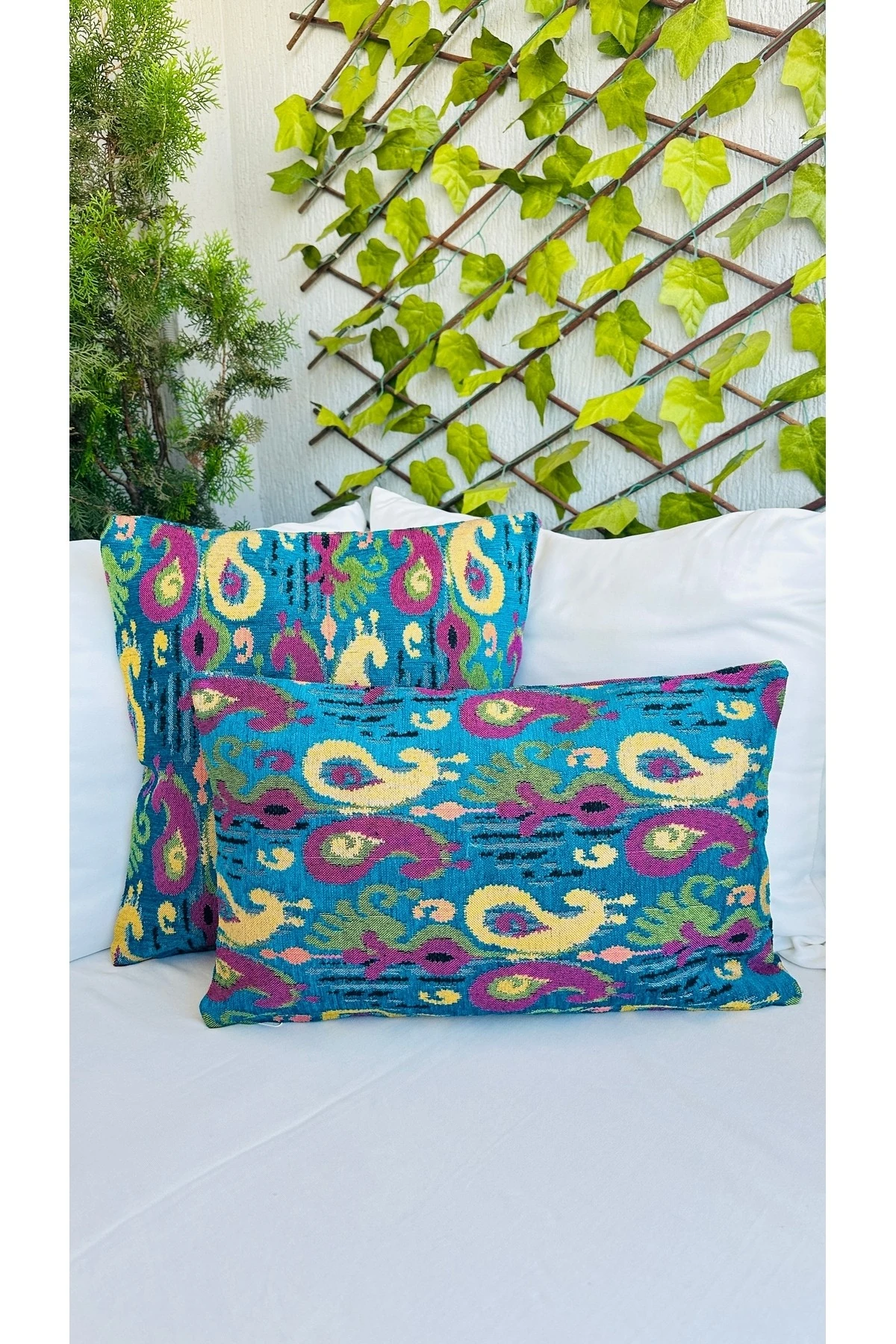 Dokuma Kumaş Yeşil Pembe Kırkent Kılıfı