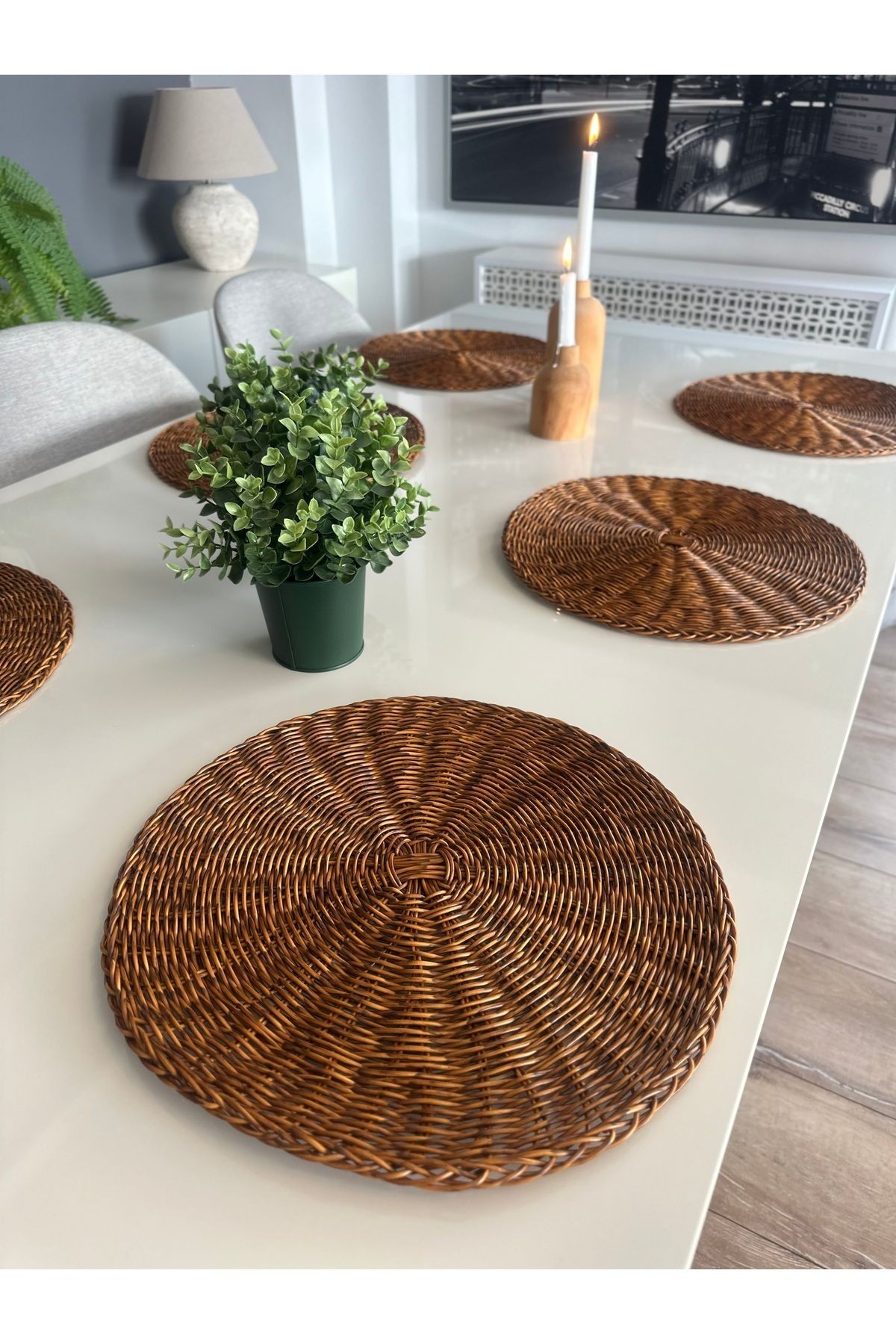 Temizliği Kolay Kahverengi Rattan Amerikan Servis 6 Ad