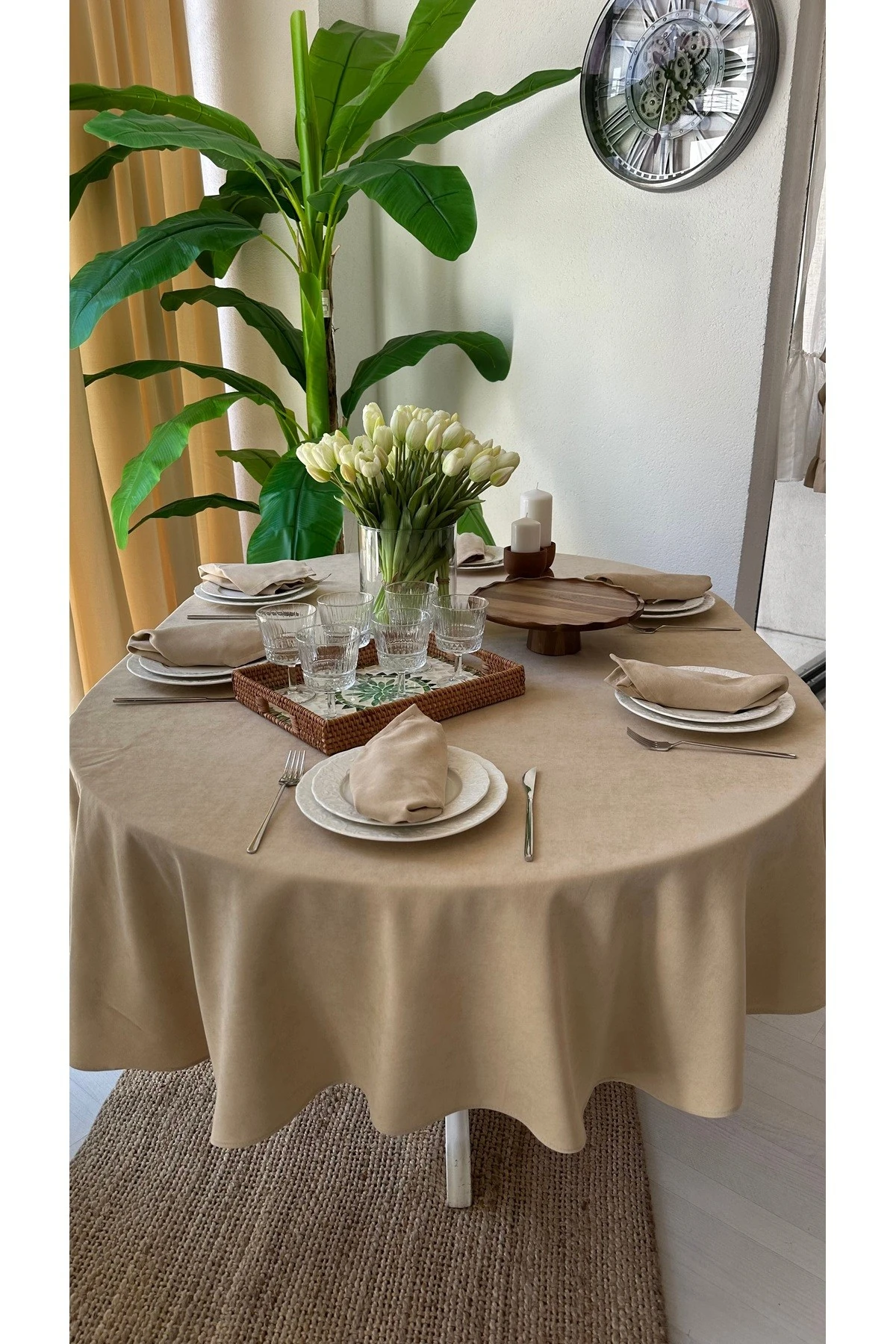 Kadife Dokulu Dertsiz Oval Masa Örtüsü - 6