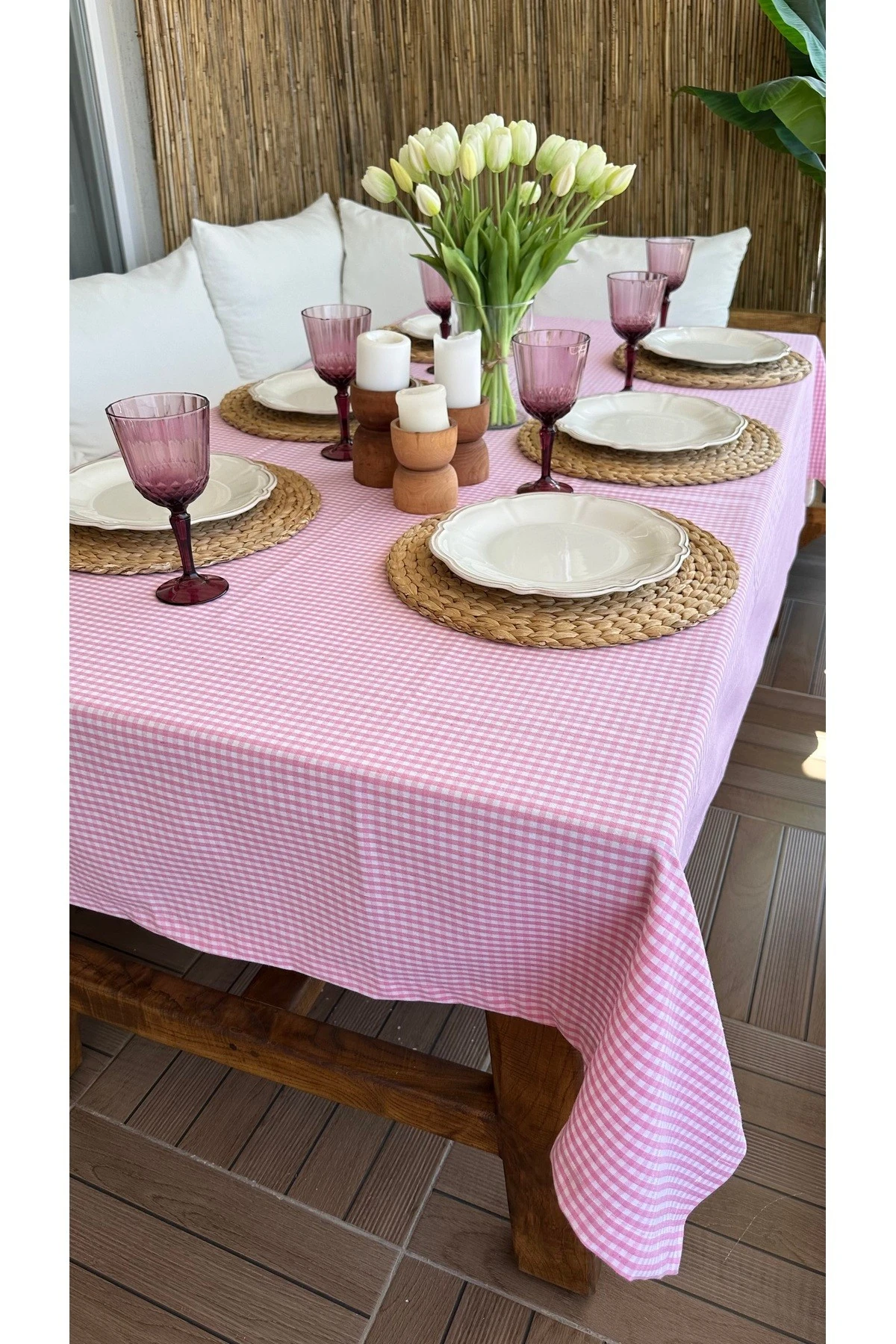 Pötikareli Keten Dertsiz Masa Örtüsü Düz Model