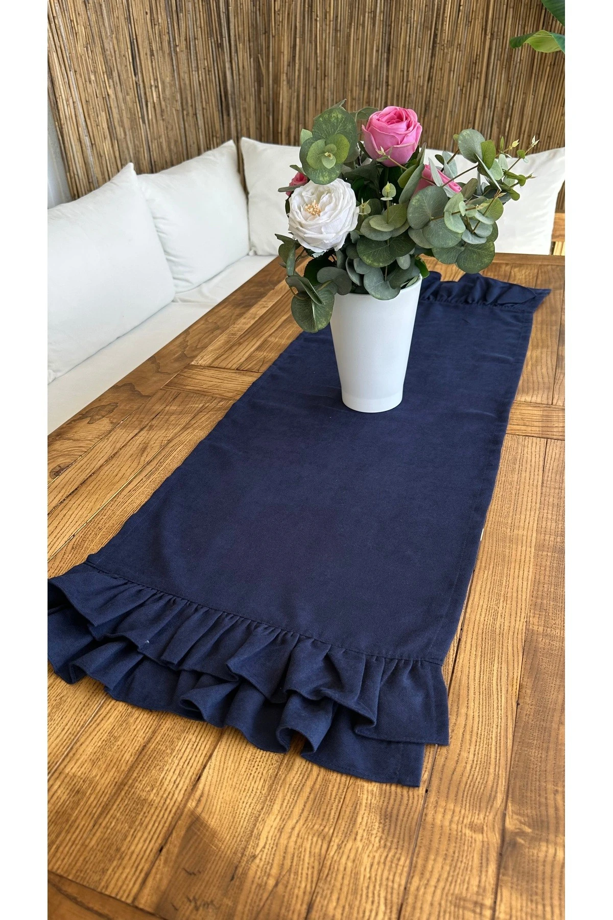 Vintage Kadife Dokulu Çift Kat Fırfırlı Runner - 6