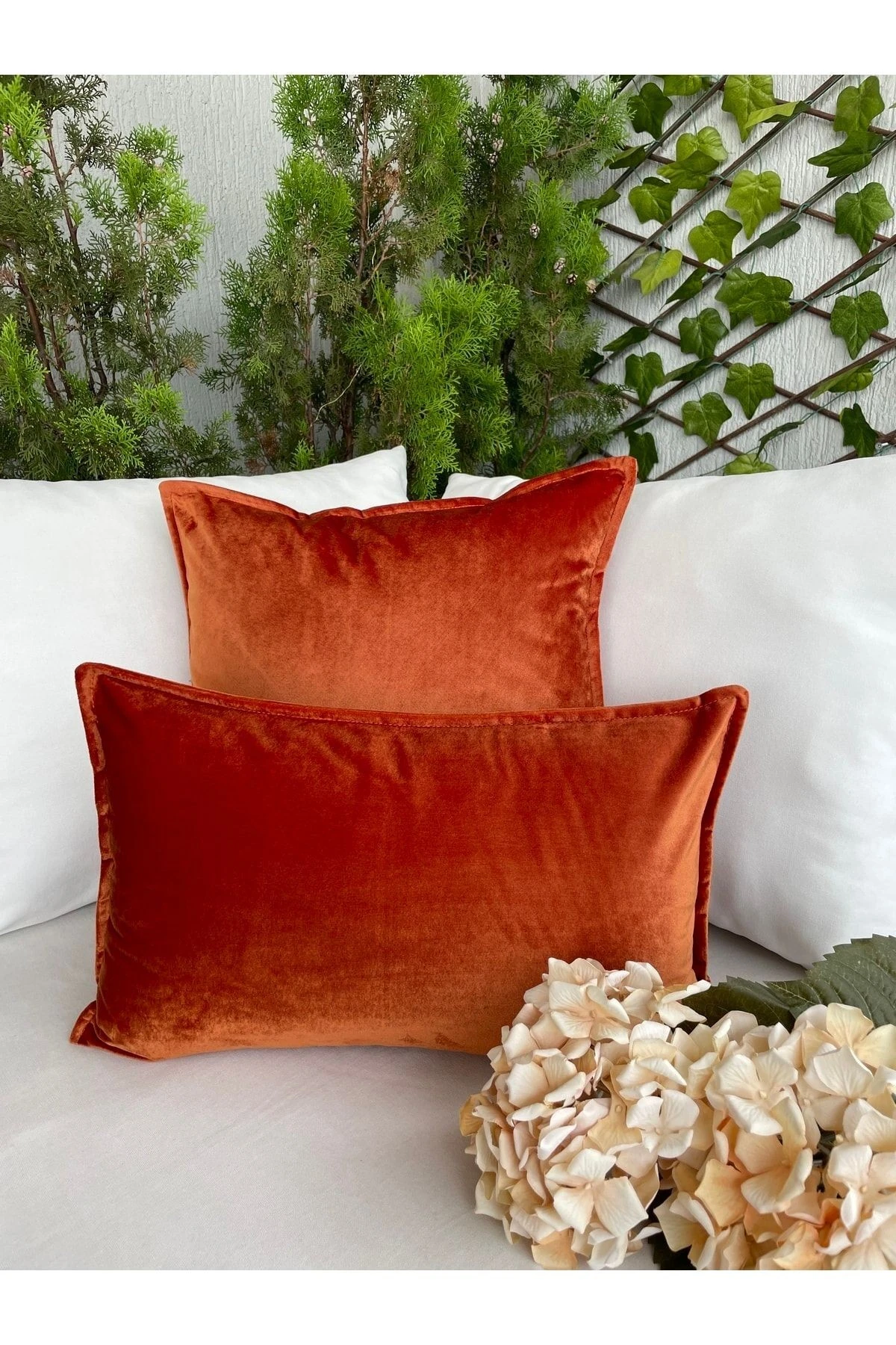 Kadife Kiremit-Tarçın Kırlent Kılıfı Terracotta