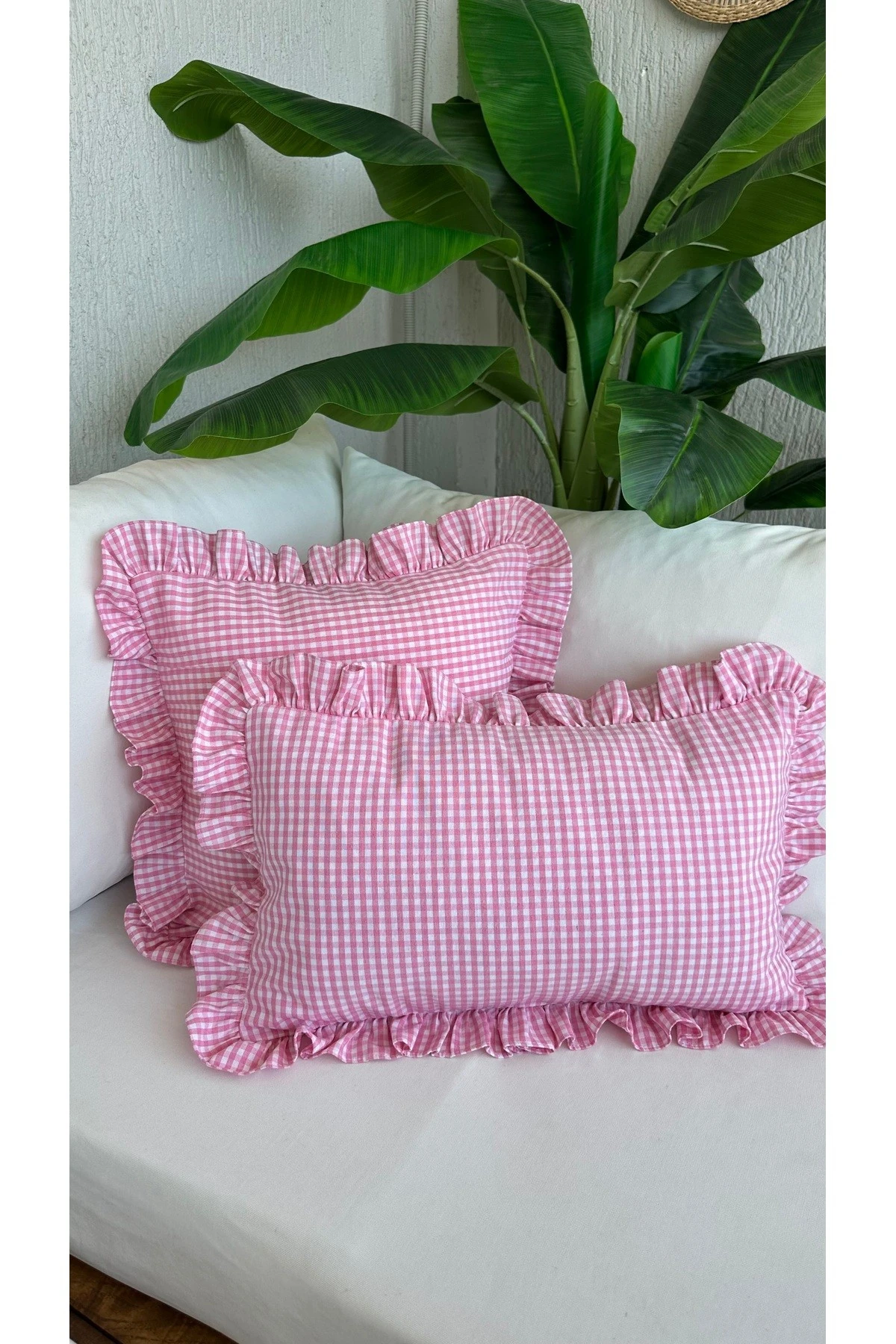 Pamuk Keten Mini Pötikare Fırfırlı Kırlent Kılıfı - 5