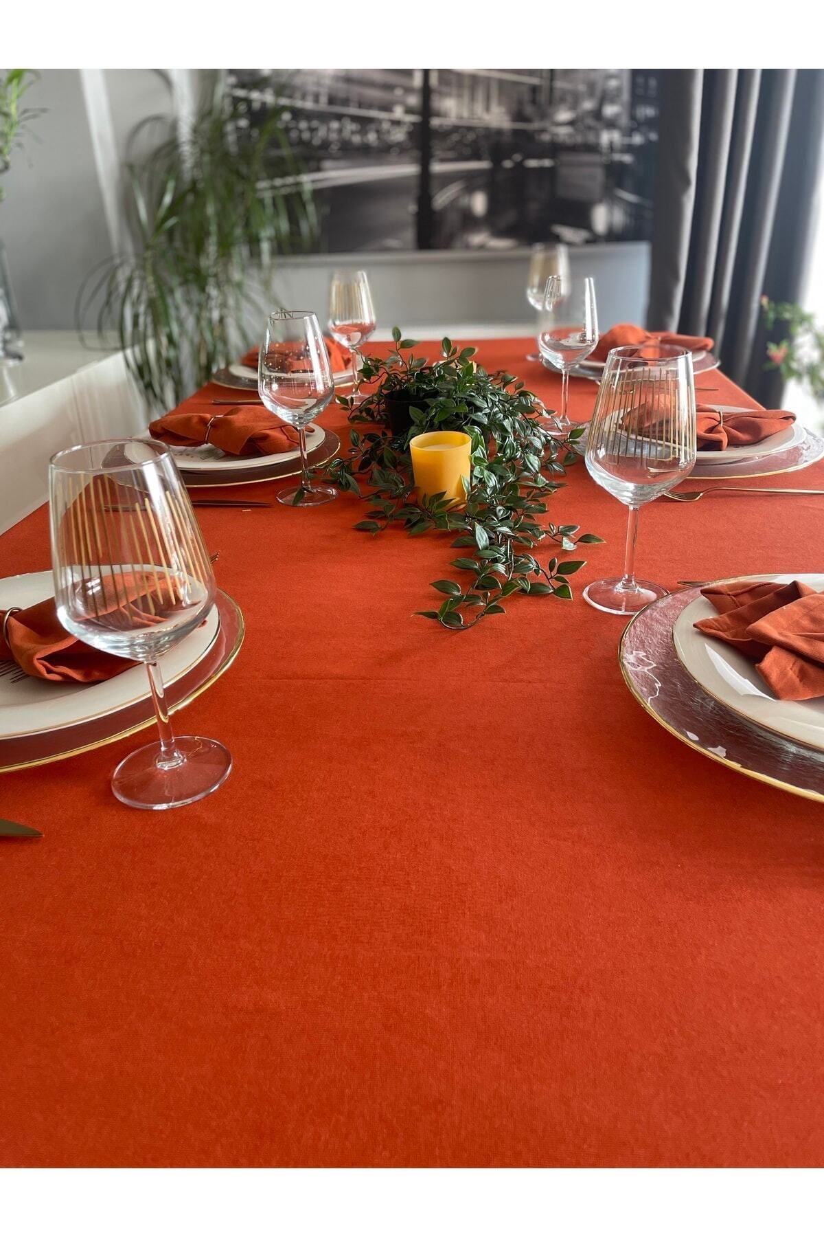 Soft Kumaş Dertsiz Koyu Kiremit Tuğla Rengi Masa Örtüsü Terracotta