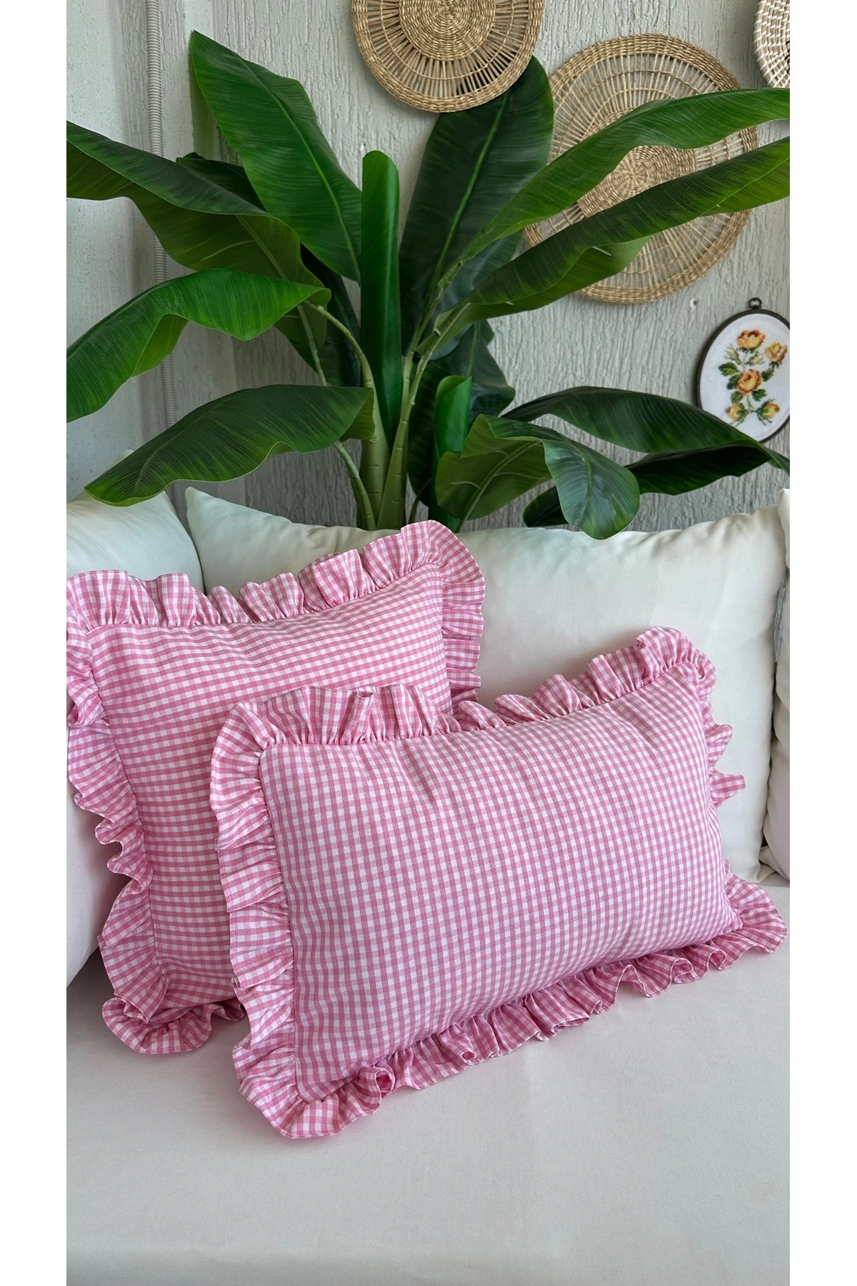 Pamuk Keten Mini Pötikare Fırfırlı Kırlent Kılıfı - 5