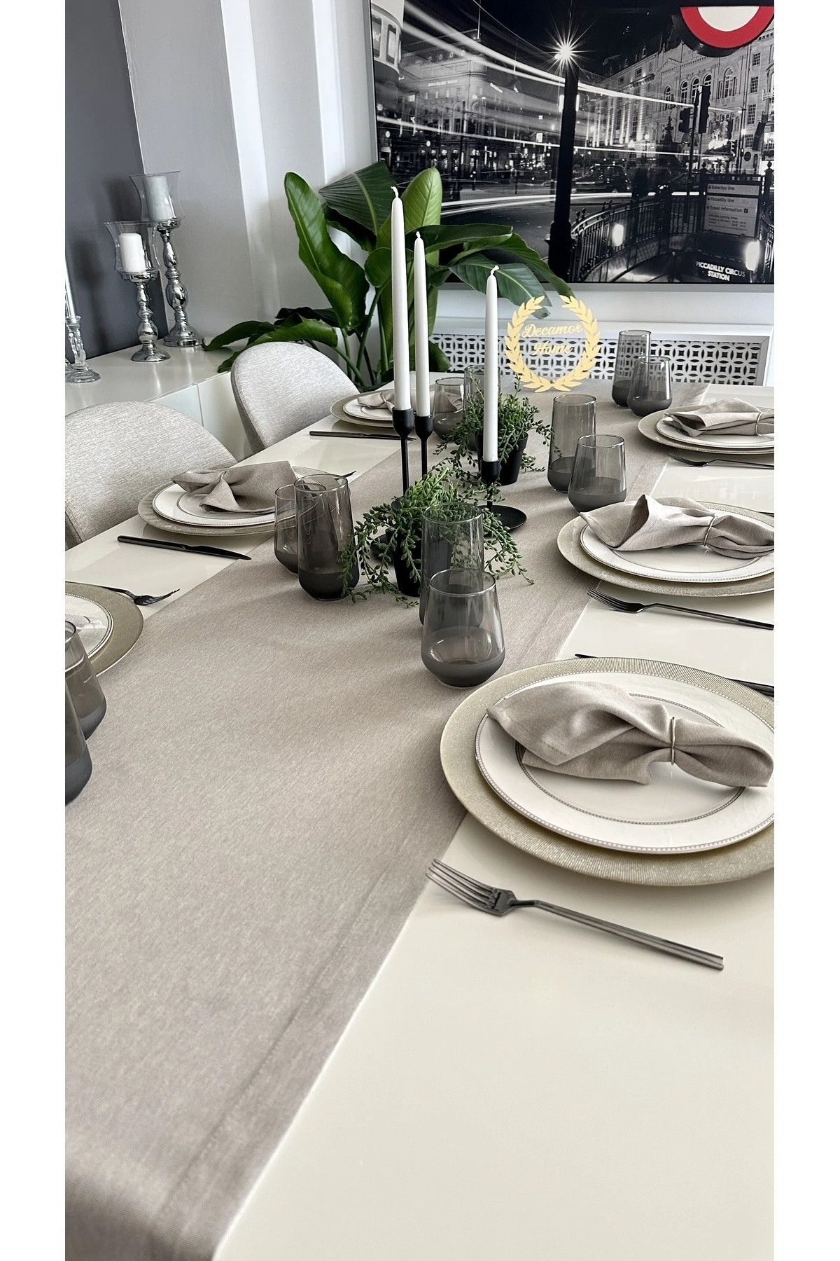 Thick Linen Bej Dertsiz Uzun Runner