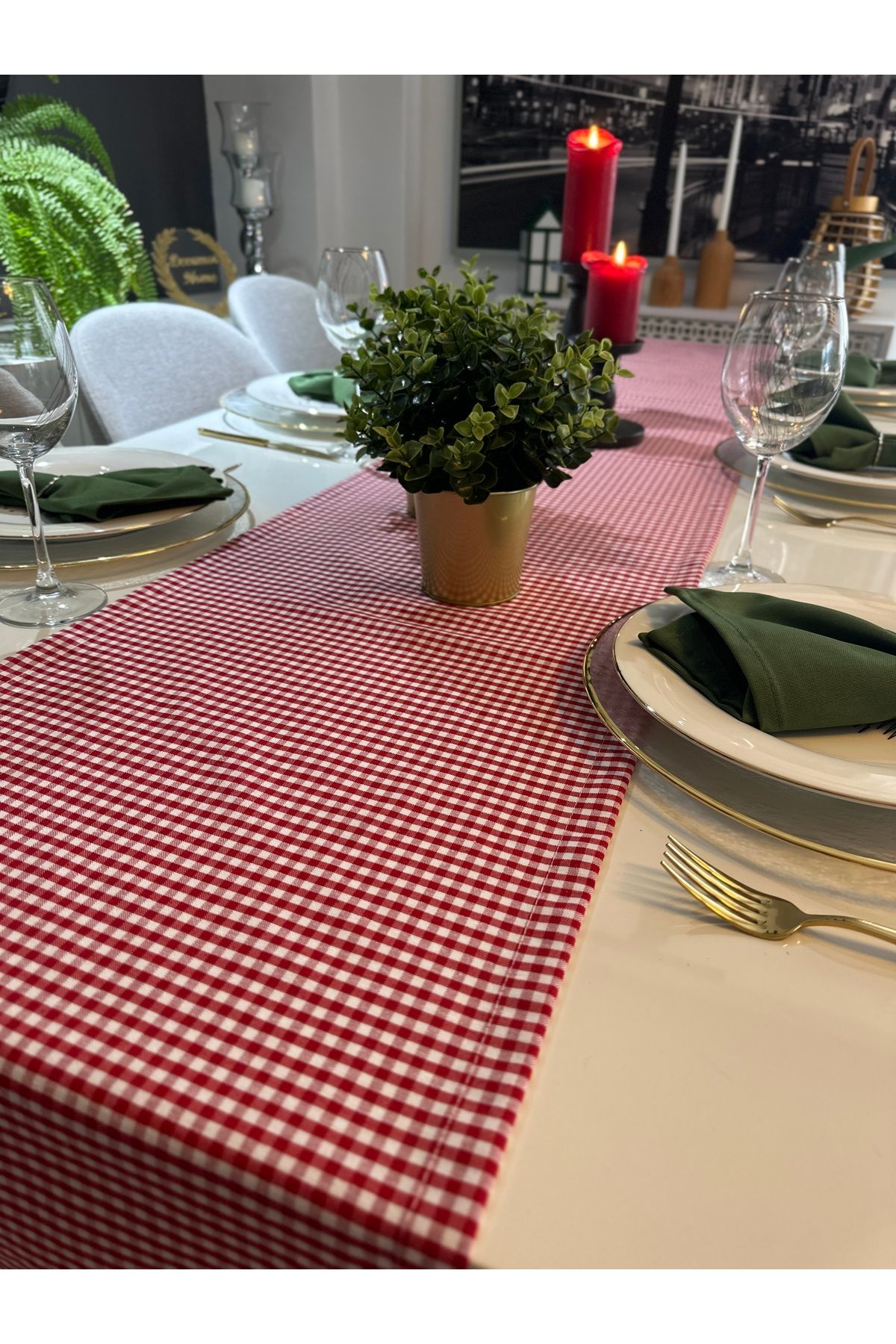 Pamuk Keten Mini Pötikare Dertsiz Kırmızı Runner