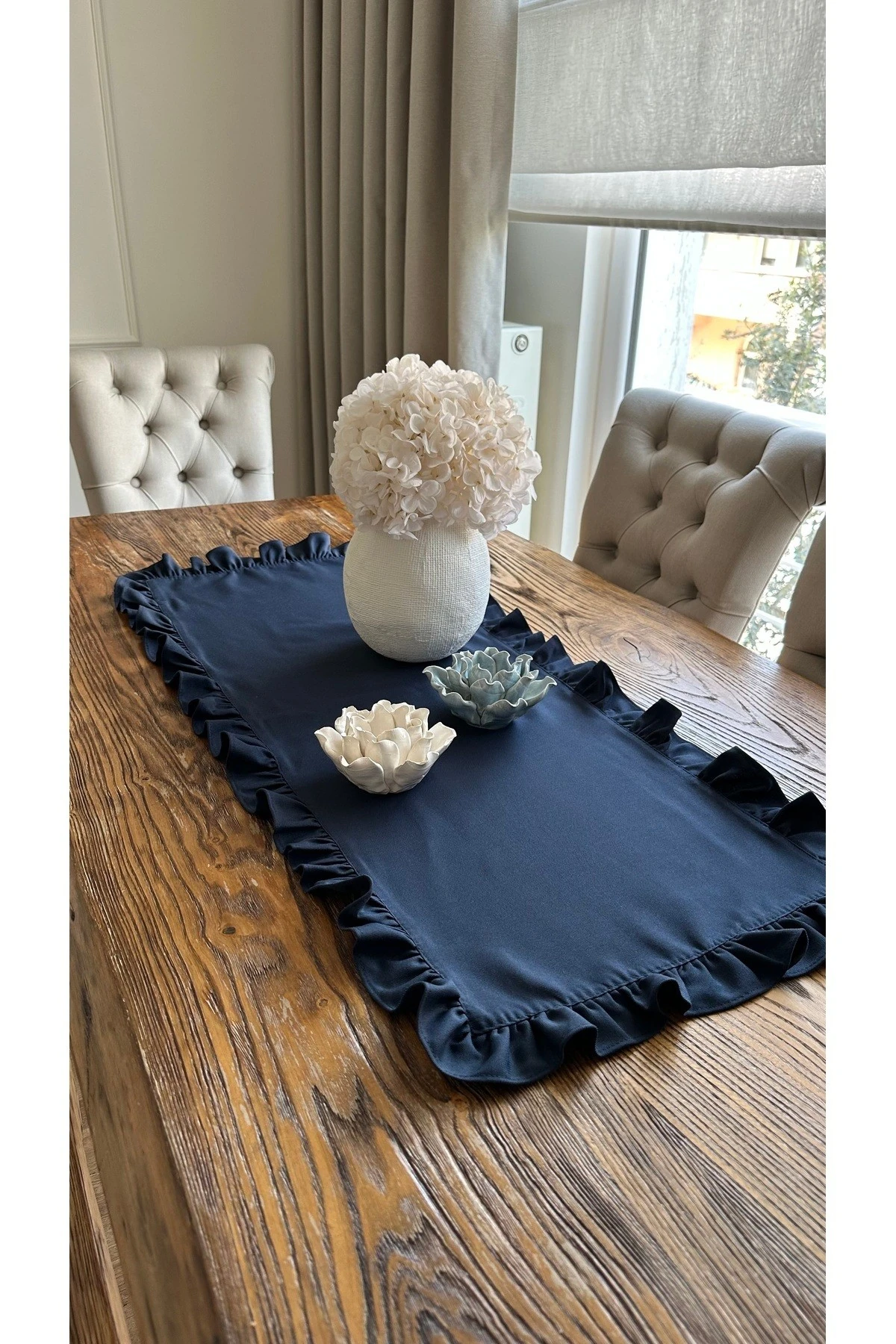 Keten Dertsiz Leke Tutmaz Tam Fırfırlı Lacivert Runner