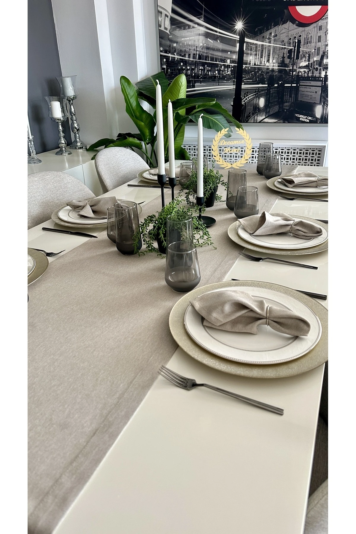 Thick Linen Bej Dertsiz Uzun Runner