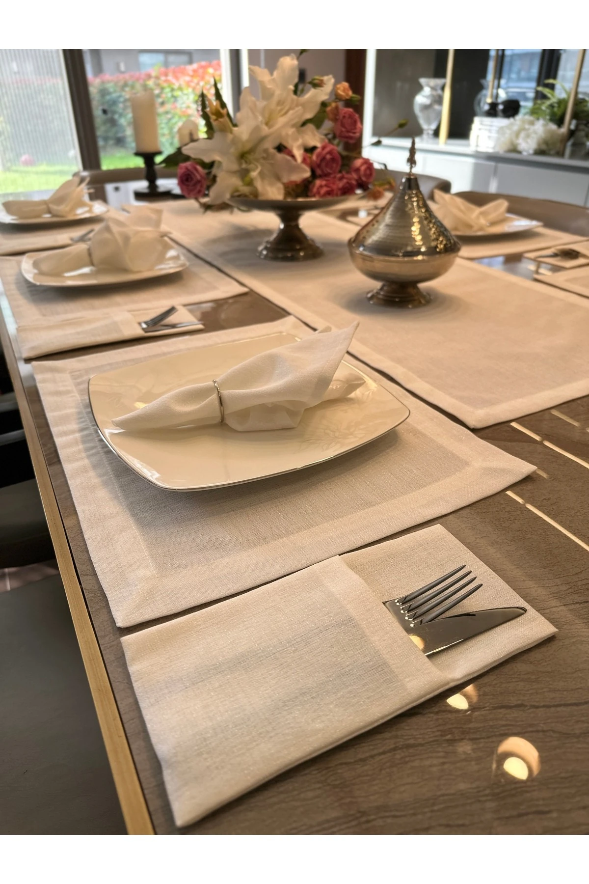 Keten Dokulu Simli Kaşıklık 8'li - 1