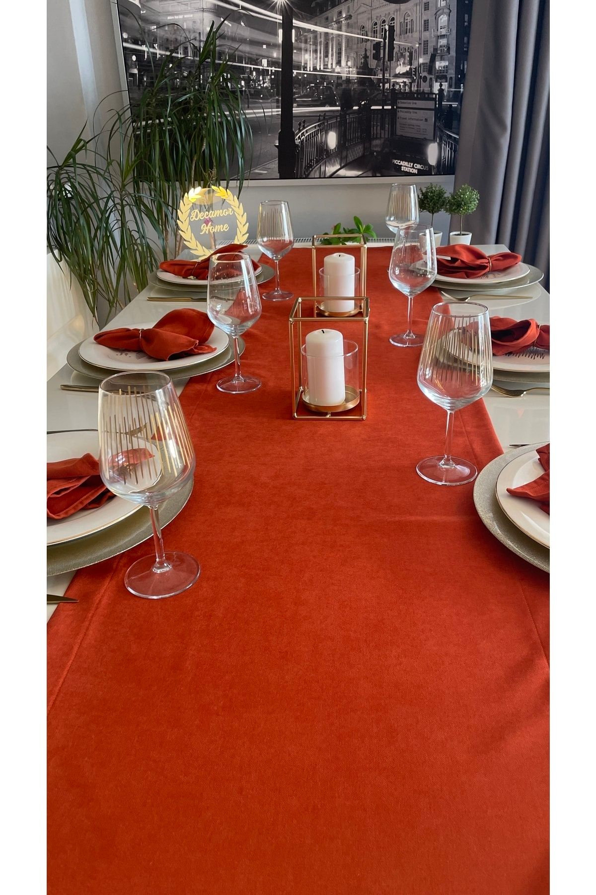 Soft Kumaş Dertsiz Tuğla Rengi Koyu Kiremit Uzun Runner