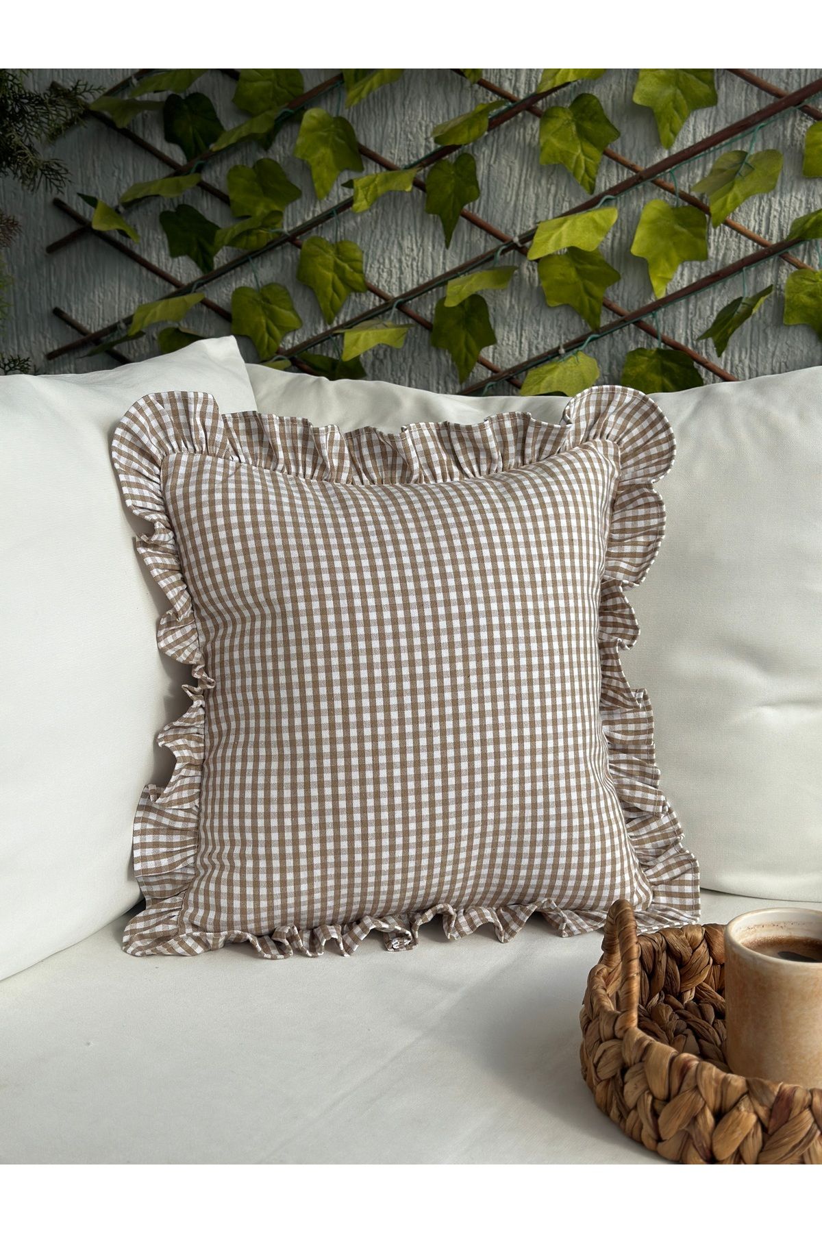 Pamuk Keten Mini Pötikare Fırfırlı Kırlent Kılıfı