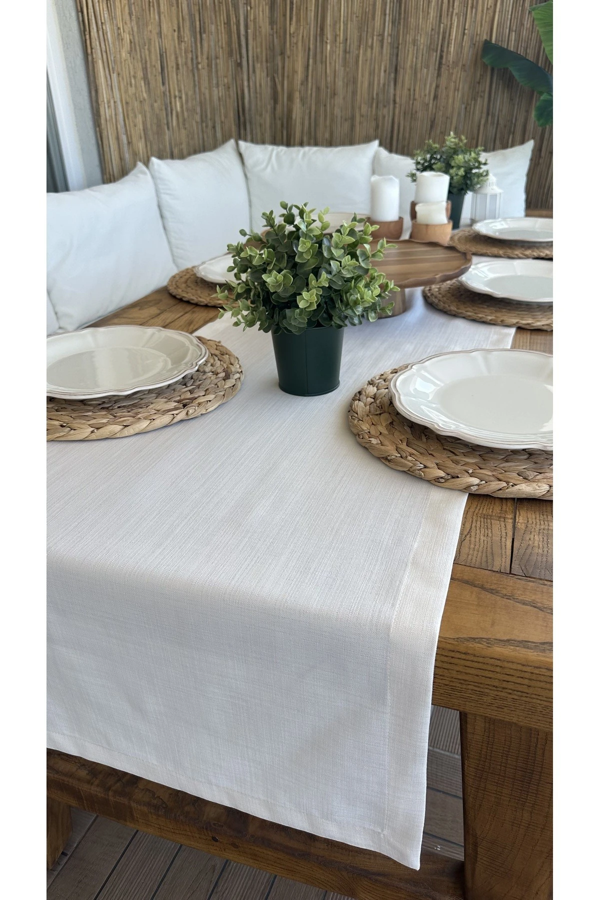 Keten Dokulu Ekru Runner