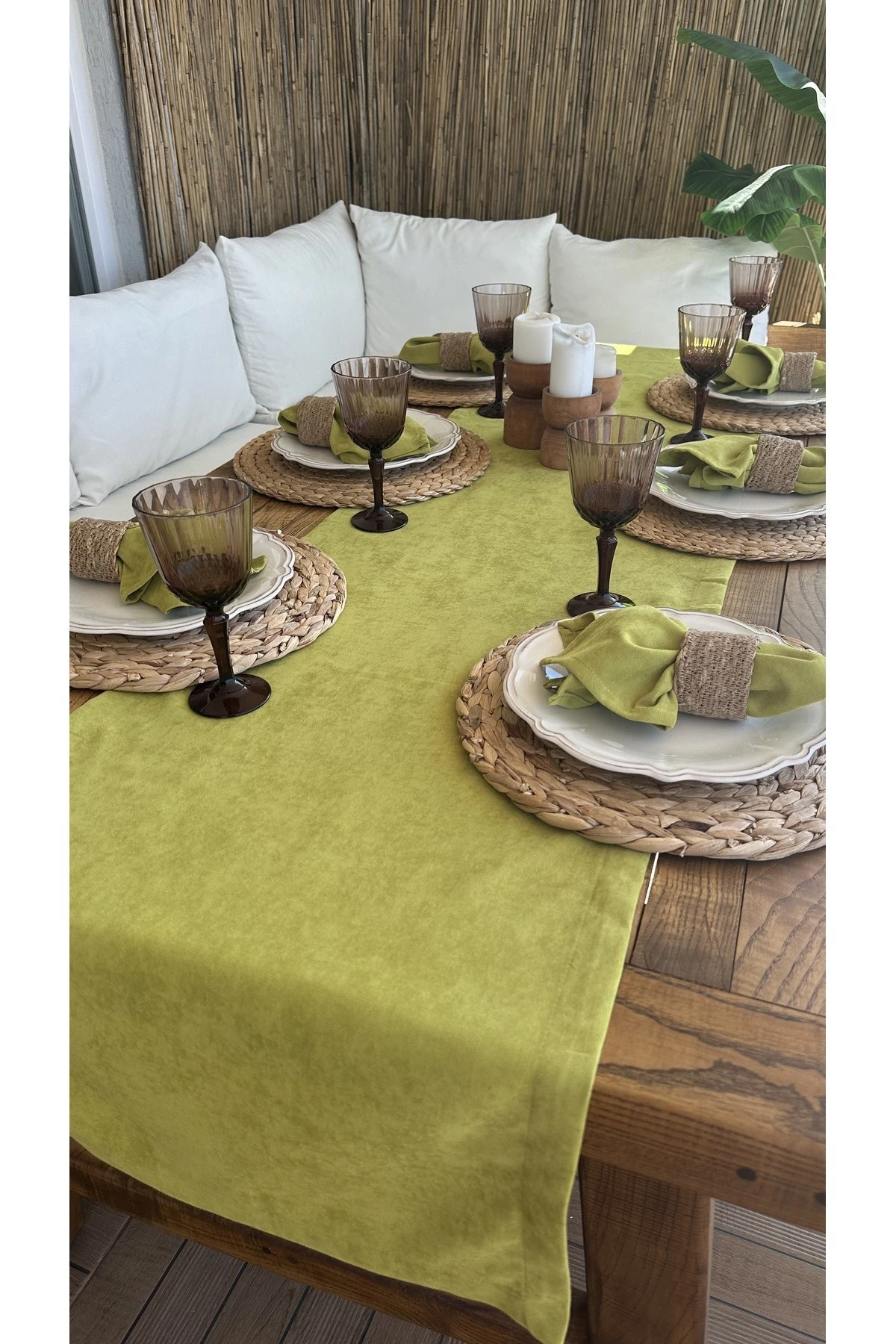 Kadife Dokulu Dertsiz Yağ Yeşili Runner