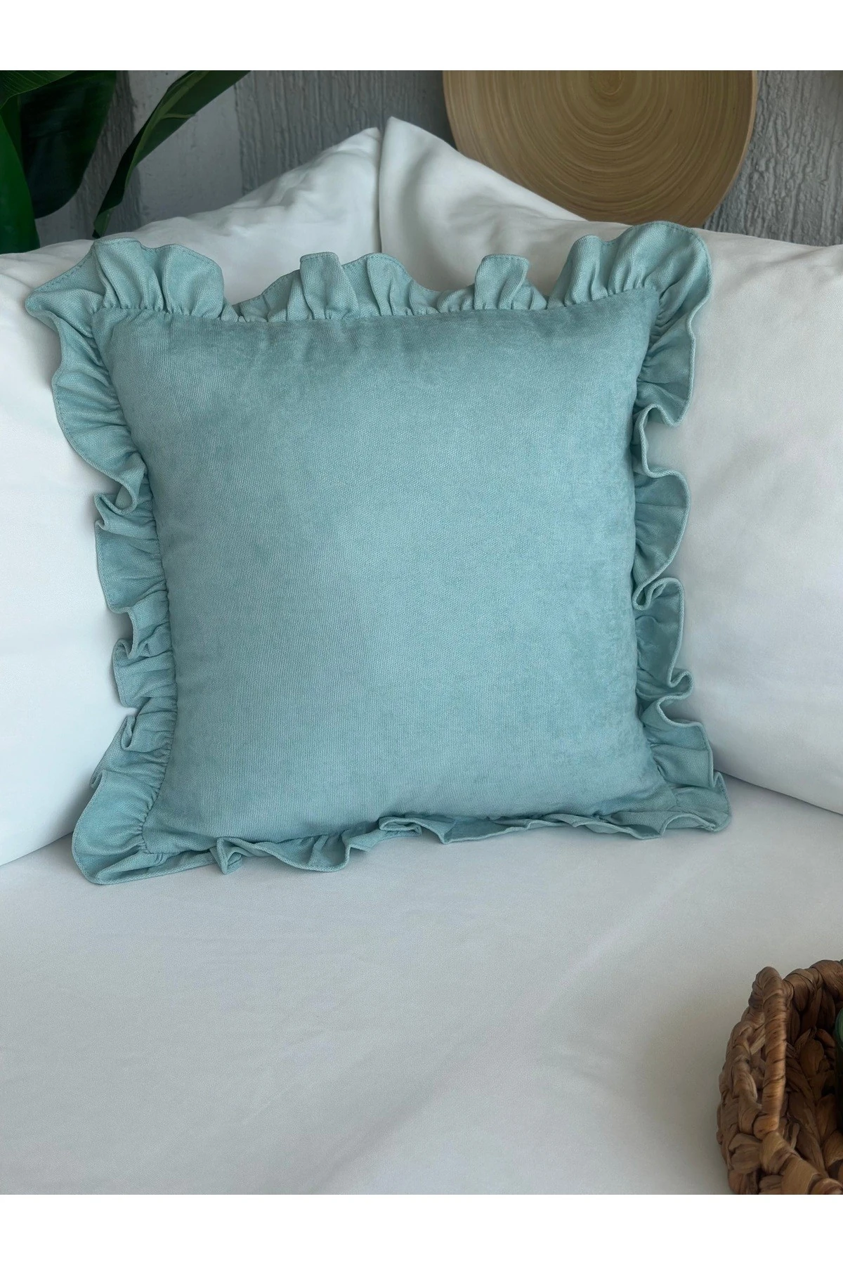 Vintage Fırfırlı Mint Yeşili Kırlent Kılıfı 1 Ad