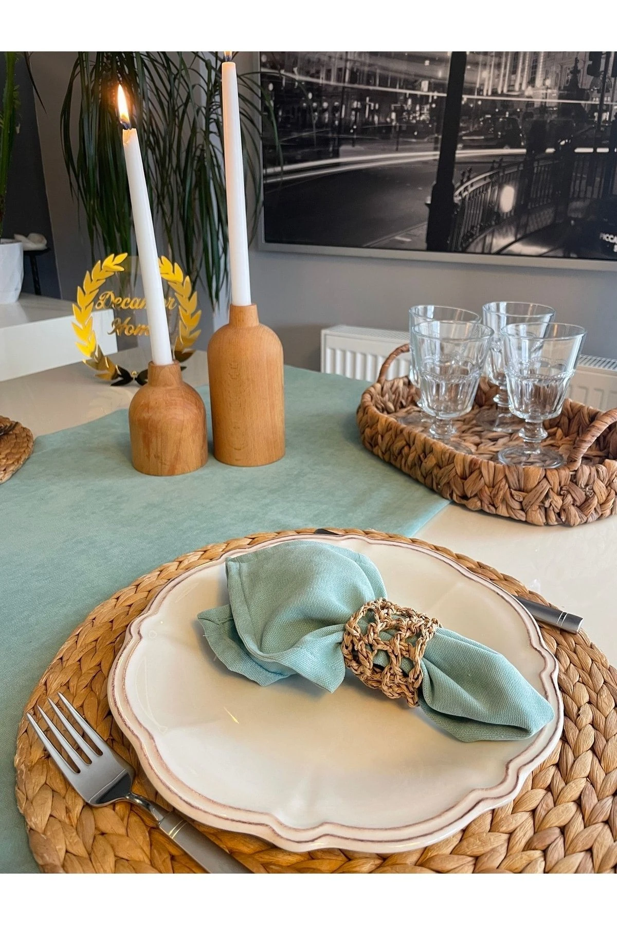 Kadife Dokulu Dertsiz Mint Yeşili Runner