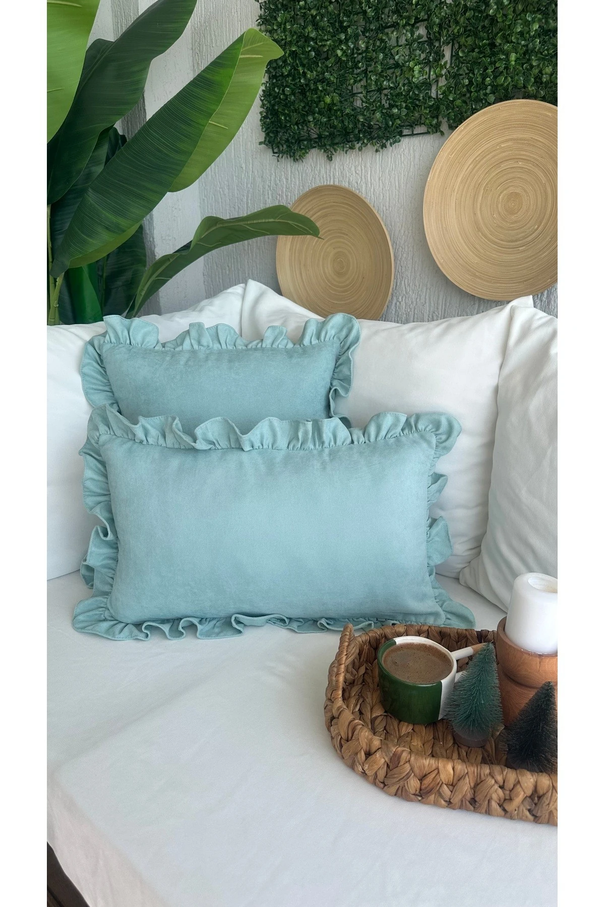 Vintage Fırfırlı Mint Yeşili Kırlent Kılıfı 1 Ad