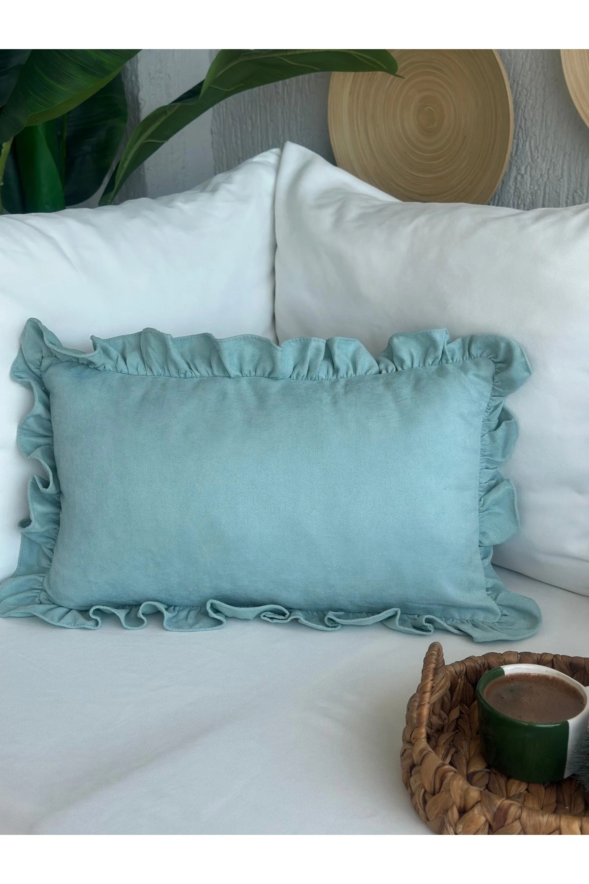 Vintage Fırfırlı Mint Yeşili Kırlent Kılıfı 1 Ad