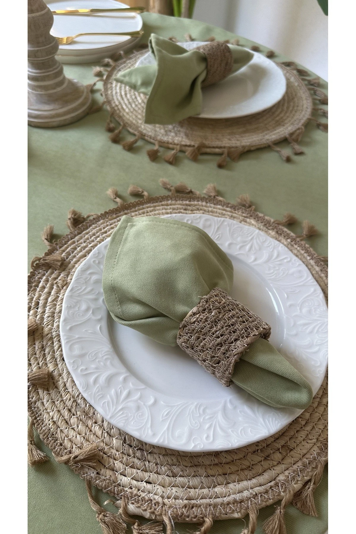 Kadife Dokulu Dertsiz Fıstık Yeşili Peçete 6 adet