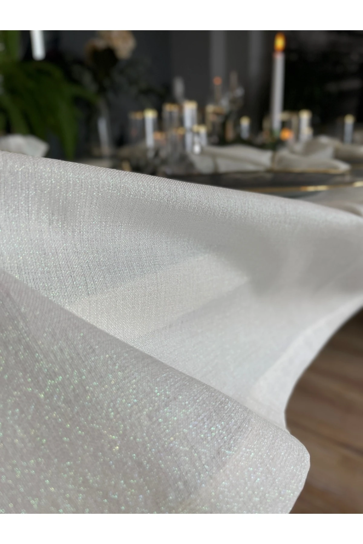 Keten Dokulu Simli Beyaz Masa Örtüsü - 2