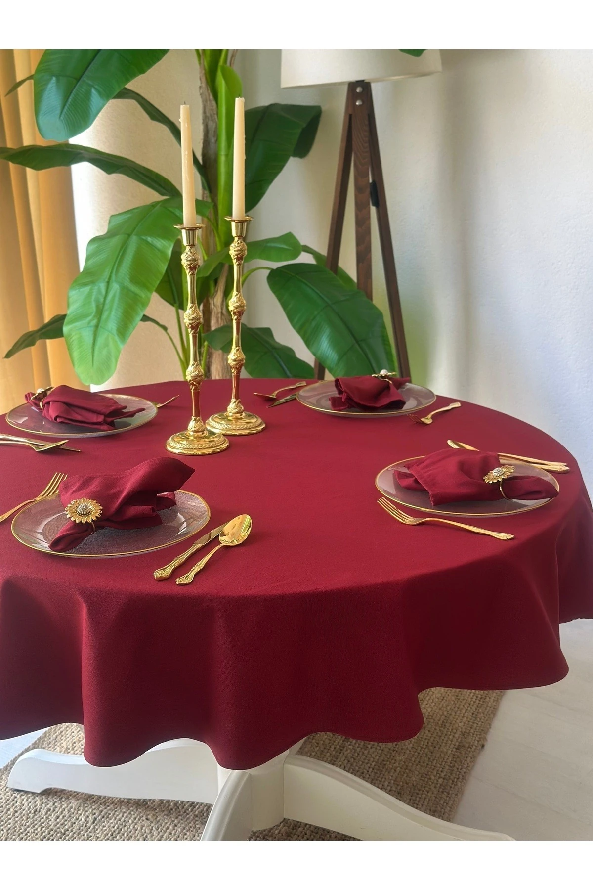 Pamuklu Kumaş Yuvarlak Masa Örtüsü Leke Tutmaz Su İtici Özellikli Dertsiz