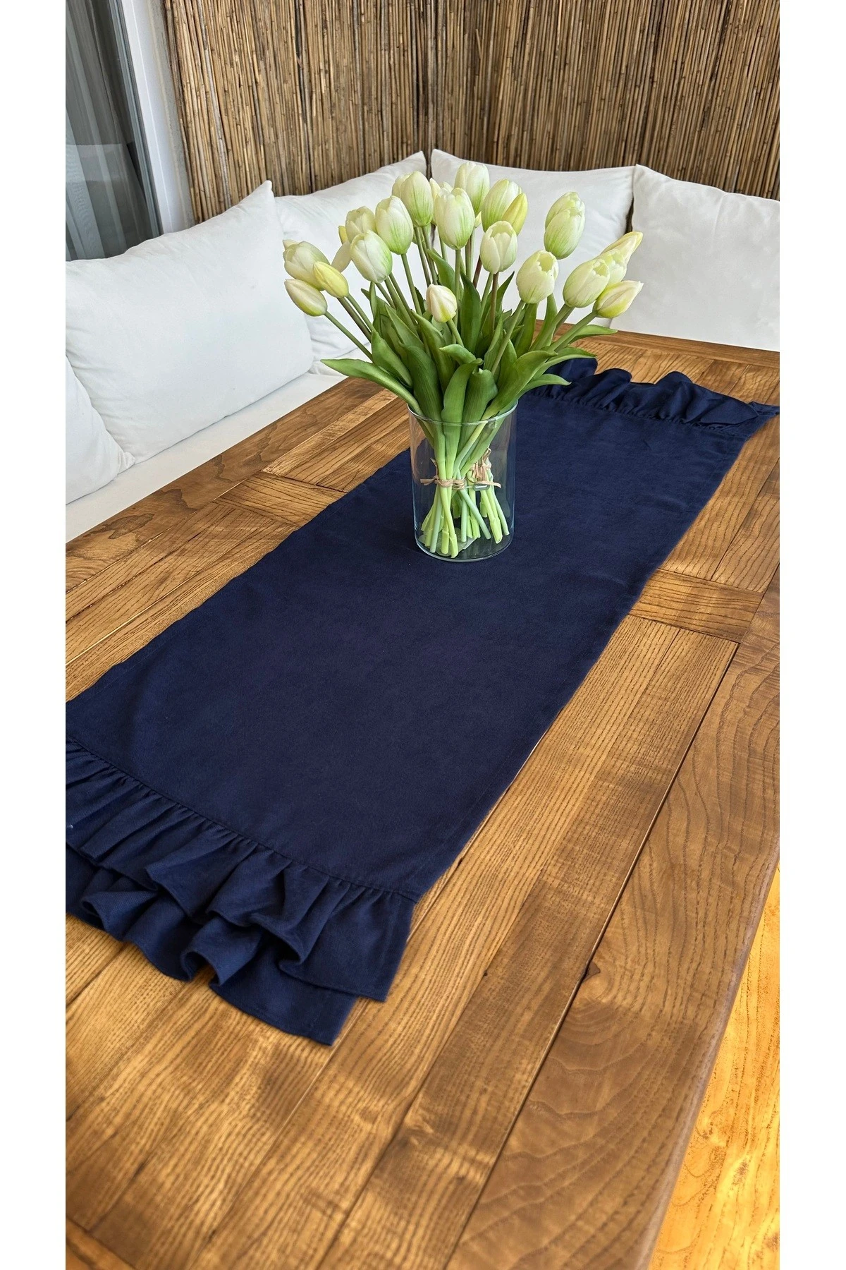 Vintage Kadife Dokulu Çift Kat Fırfırlı Runner - 6