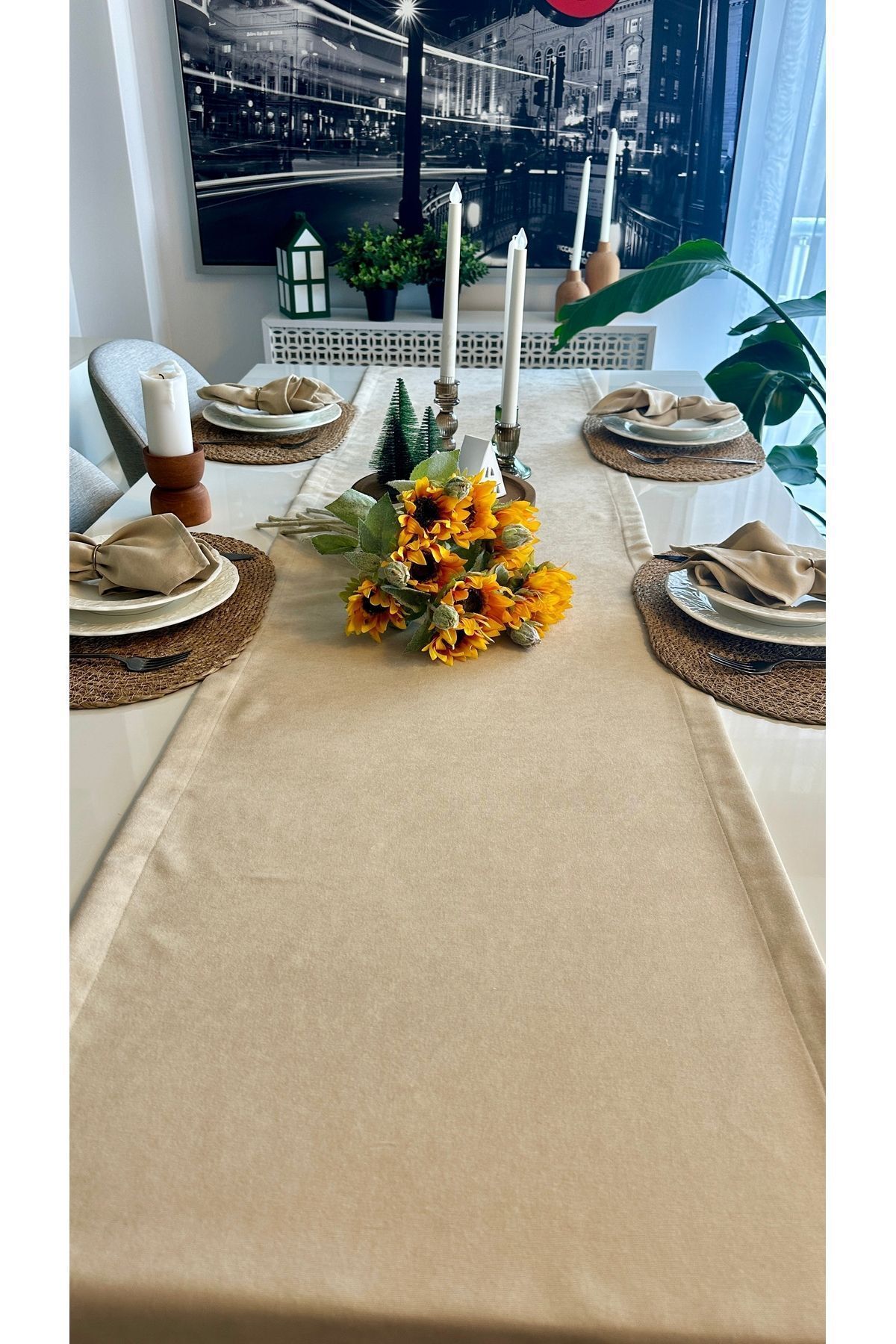 Kadife Dokulu Dertsiz Bej Runner