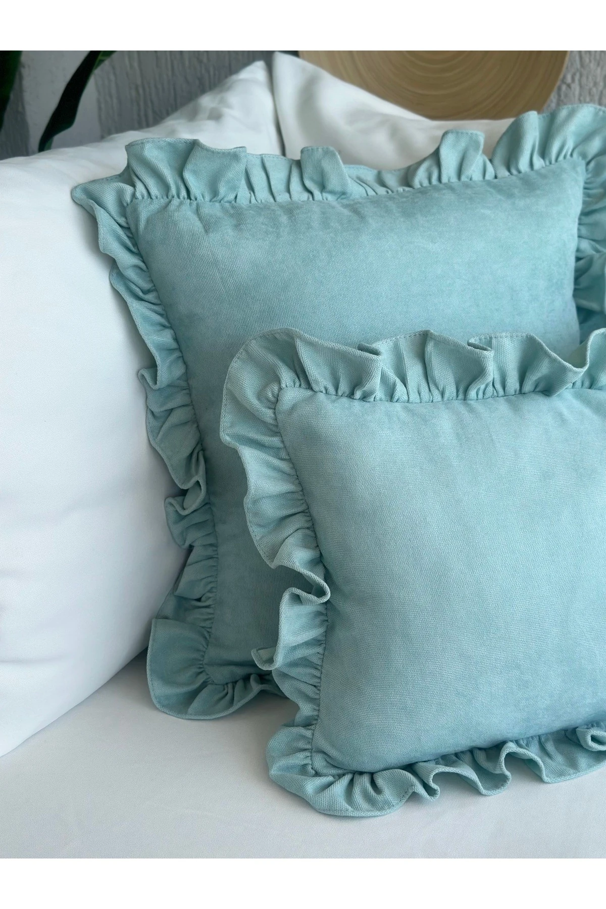 Vintage Fırfırlı Mint Yeşili Kırlent Kılıfı 1 Ad