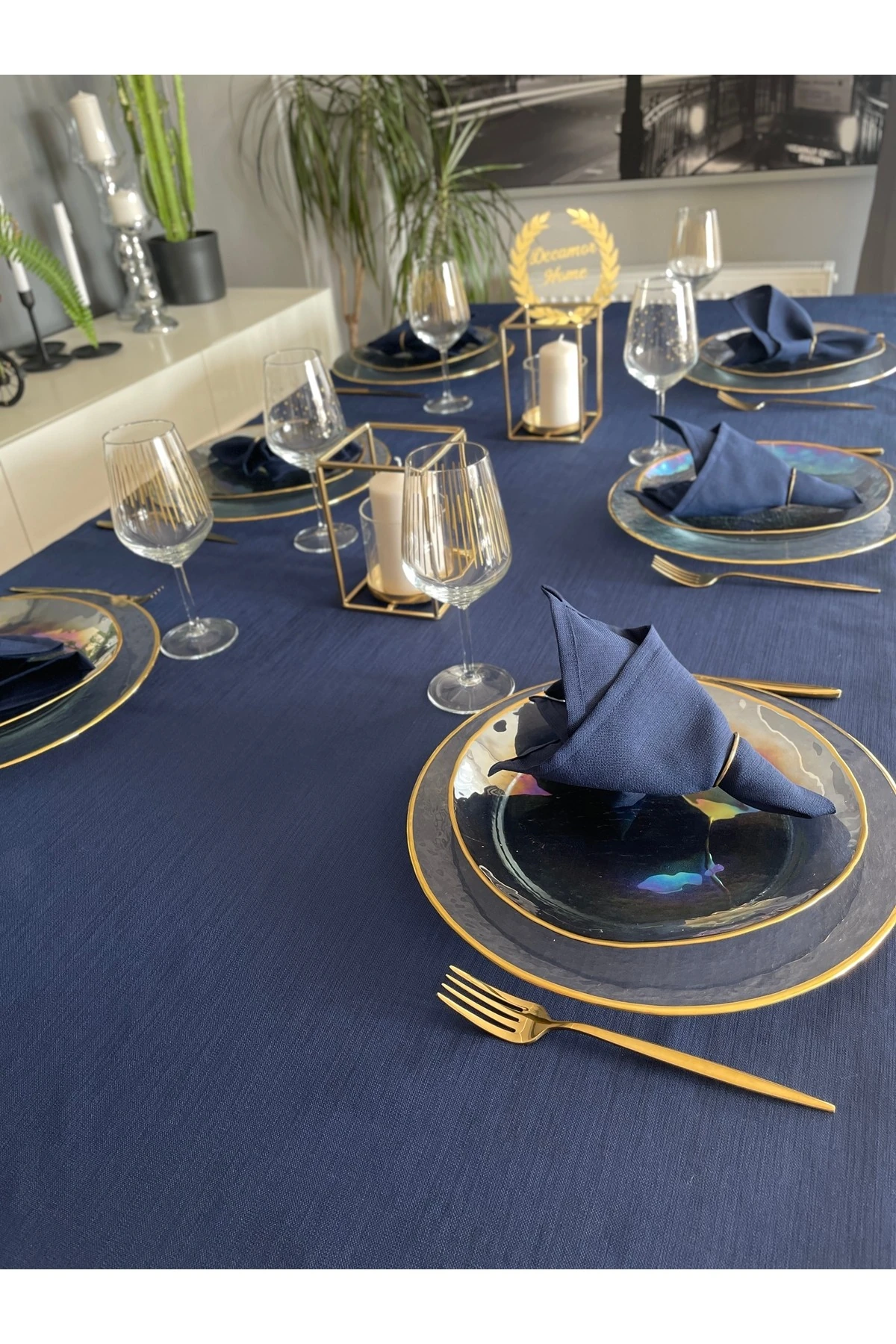 6'lı Keten Dokulu Lacivert Kumaş Peçete