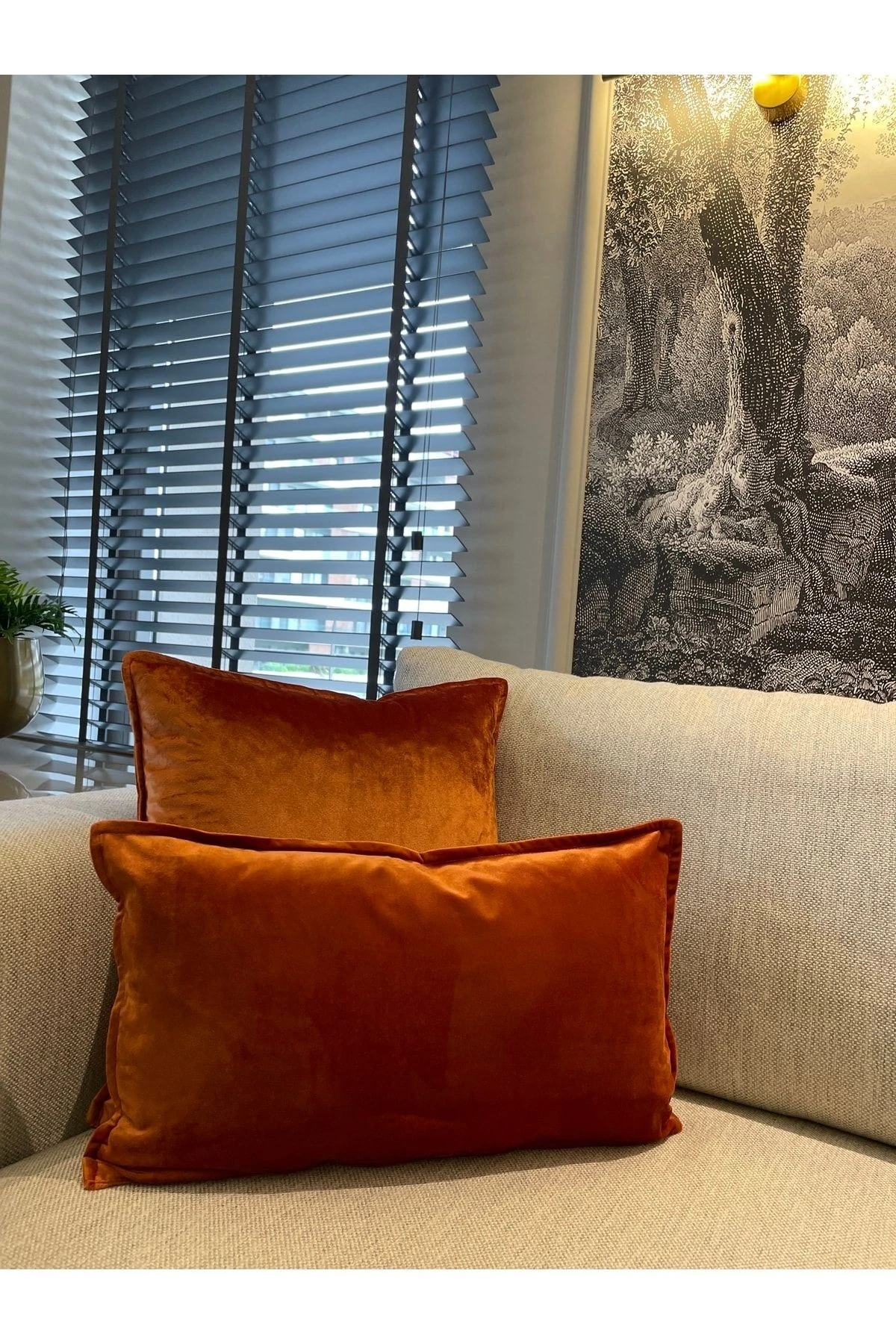 Kadife Kiremit-Tarçın Kırlent Kılıfı Terracotta