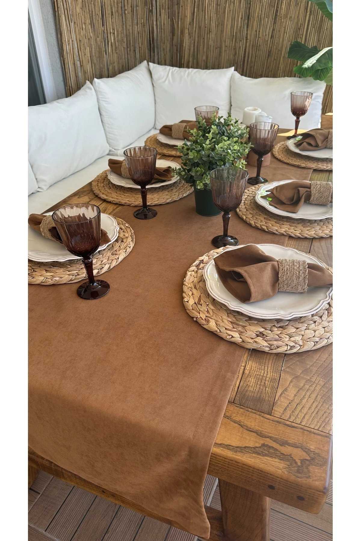 Kadife Dokulu Dertsiz Çikolata Kahve Runner 1 ad