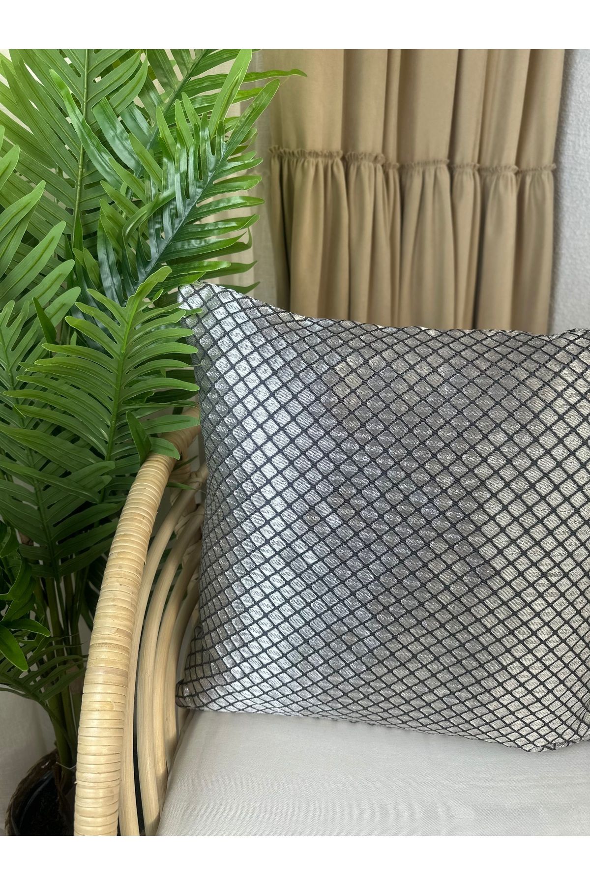 Platin Gümüş Salon Kırlent Kılıfı