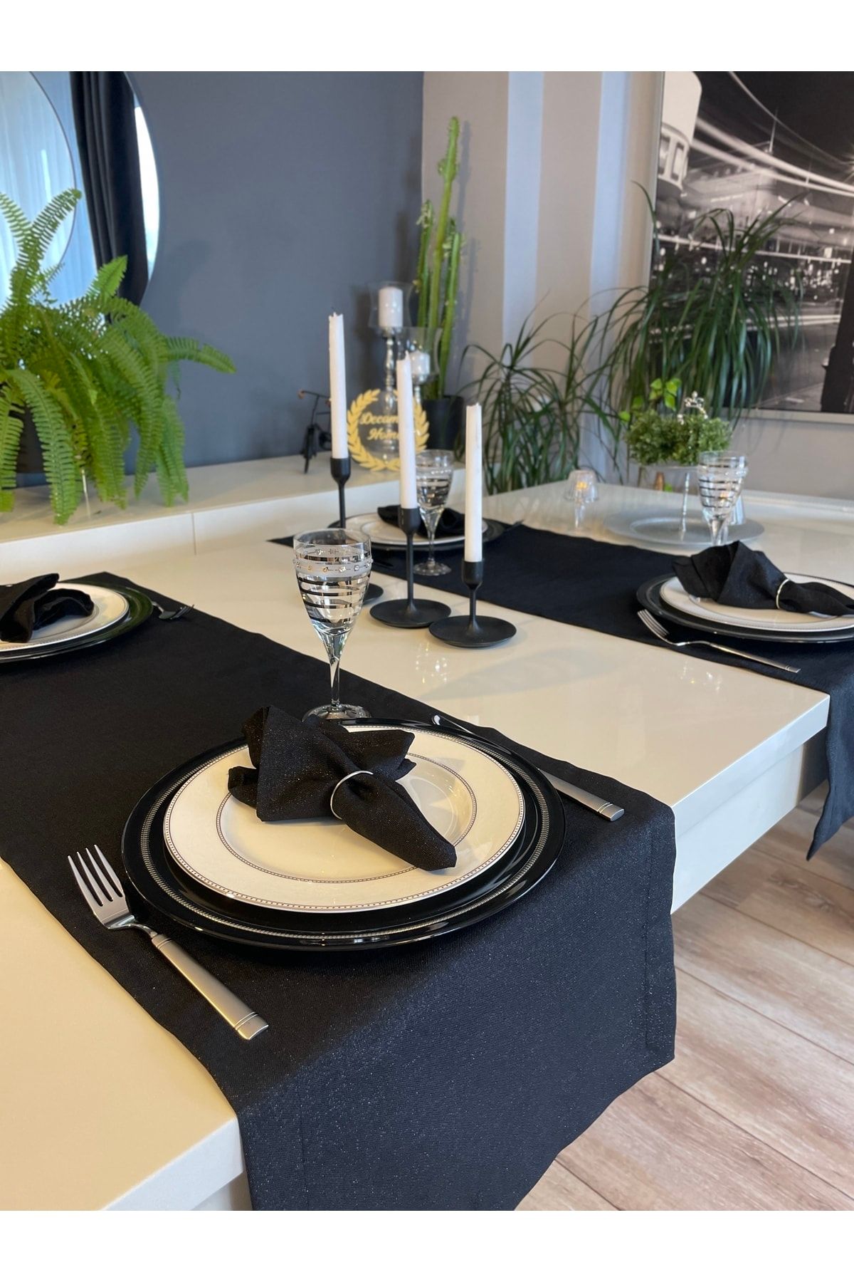 Simli Siyah Keten Dokulu Dertsiz Runner