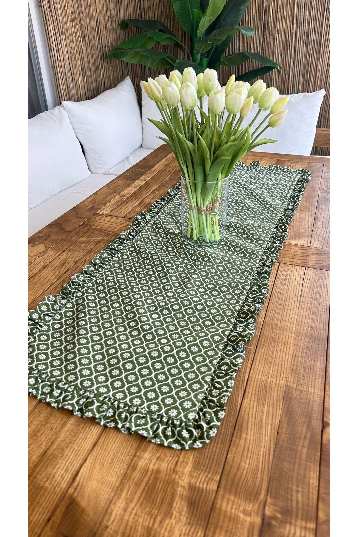 Papatya Desen Yeşil Tam Fırfırlı Runner