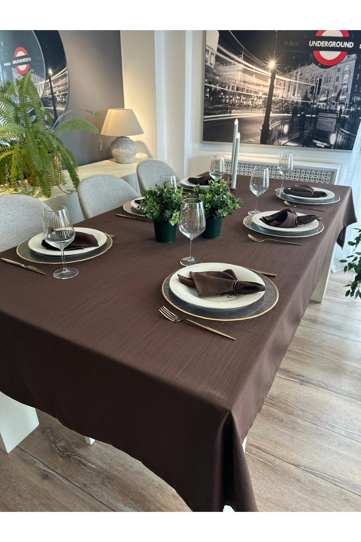 Keten Dokulu Dertsiz Masa Örtüsü Düz Model - 6