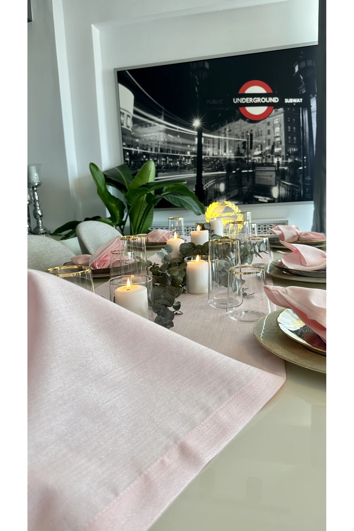 Keten Dokulu Simli Şeker Pembe Runner