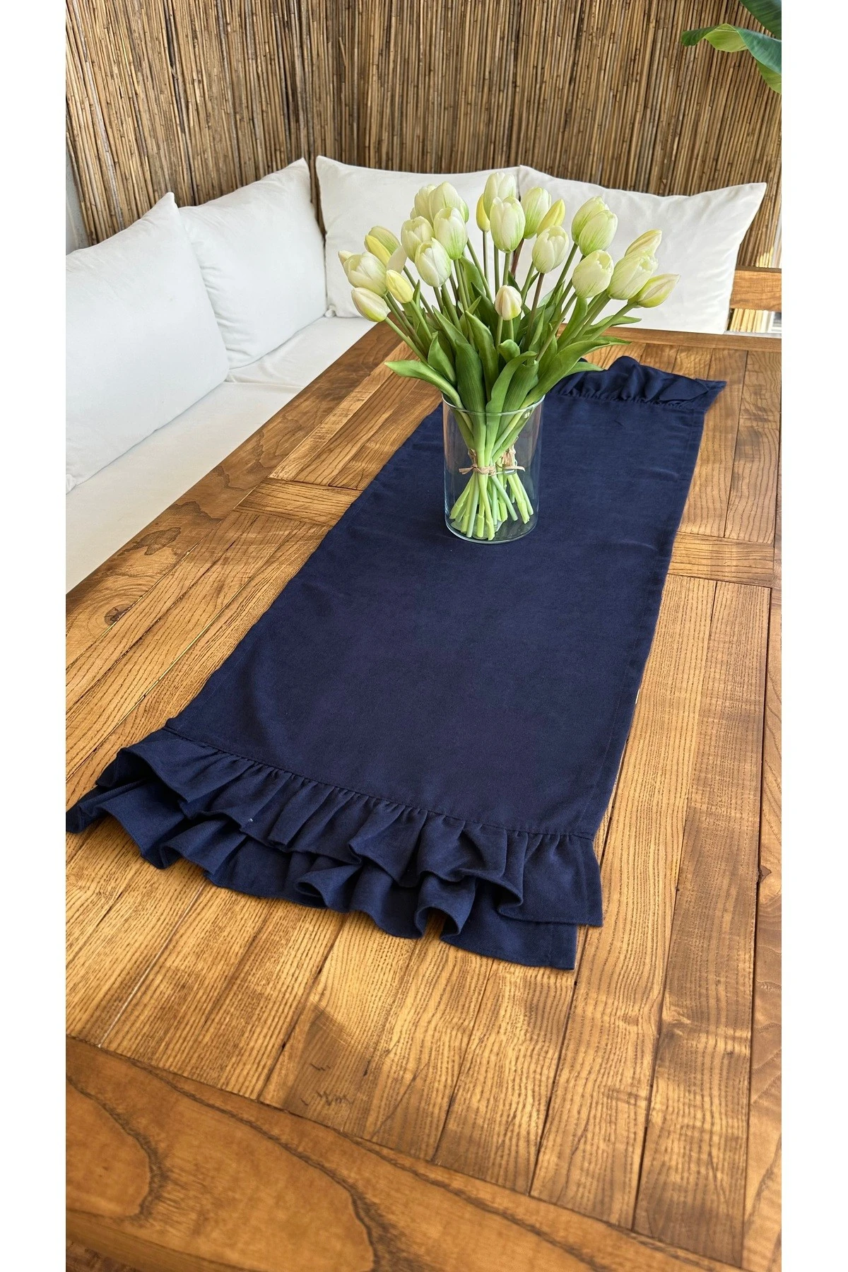 Vintage Kadife Dokulu Çift Kat Fırfırlı Runner - 6