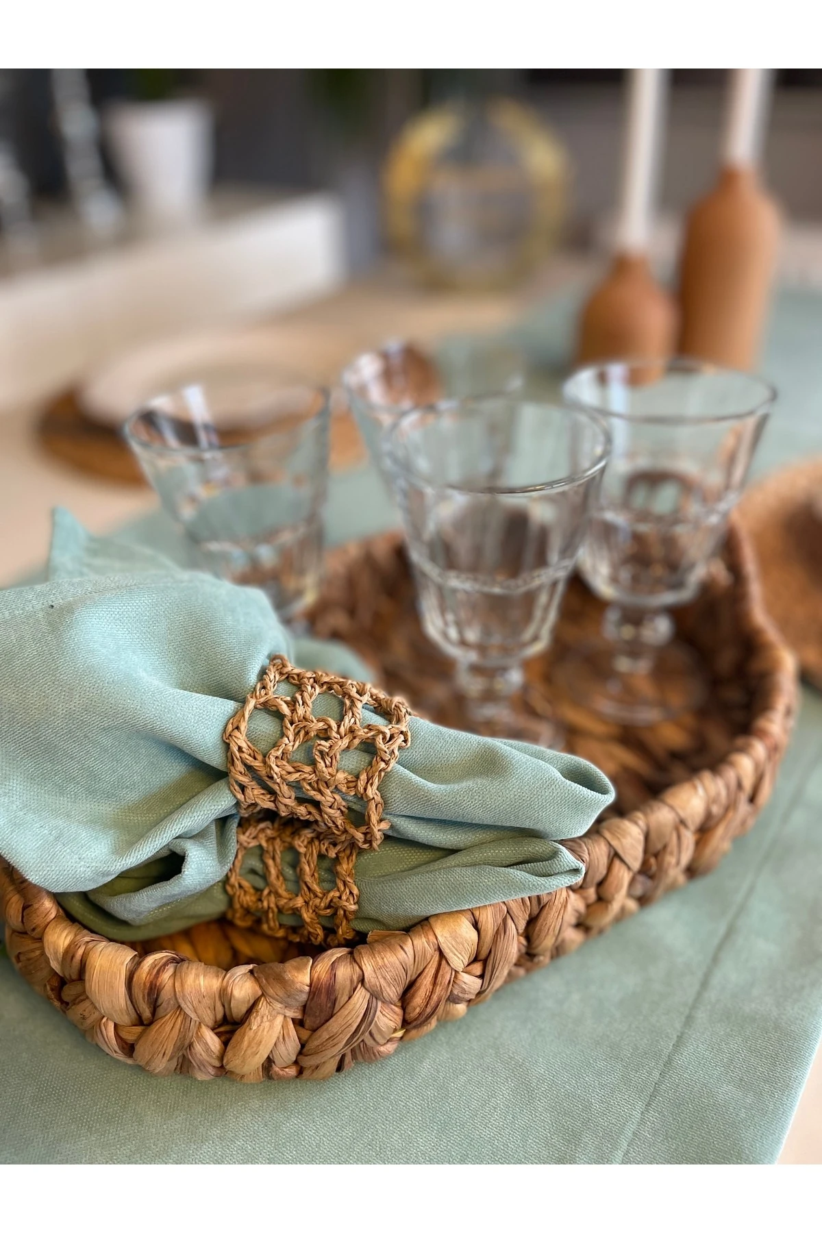 6 'lı Kadife Dokulu Dertsiz Mint Yeşili Peçete Kumaş Peçete